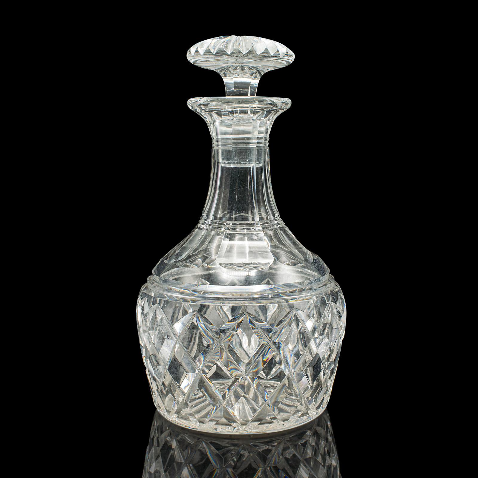 20th Century Vintage Brandy Decanter, English, Cut Crystal Glass, Spirit Vessel, Mid Century For Sale