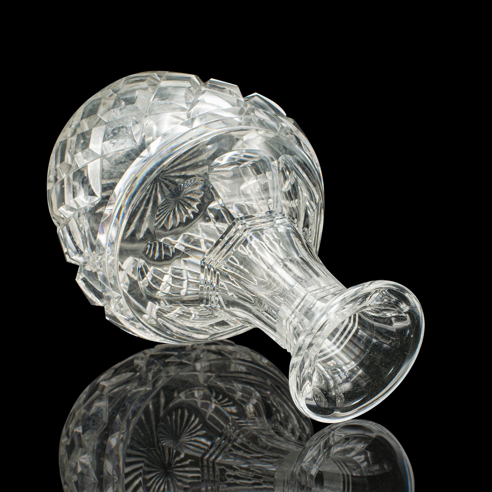 Cut Glass Vintage Brandy Decanter, English, Cut Crystal Glass, Spirit Vessel, Mid Century For Sale