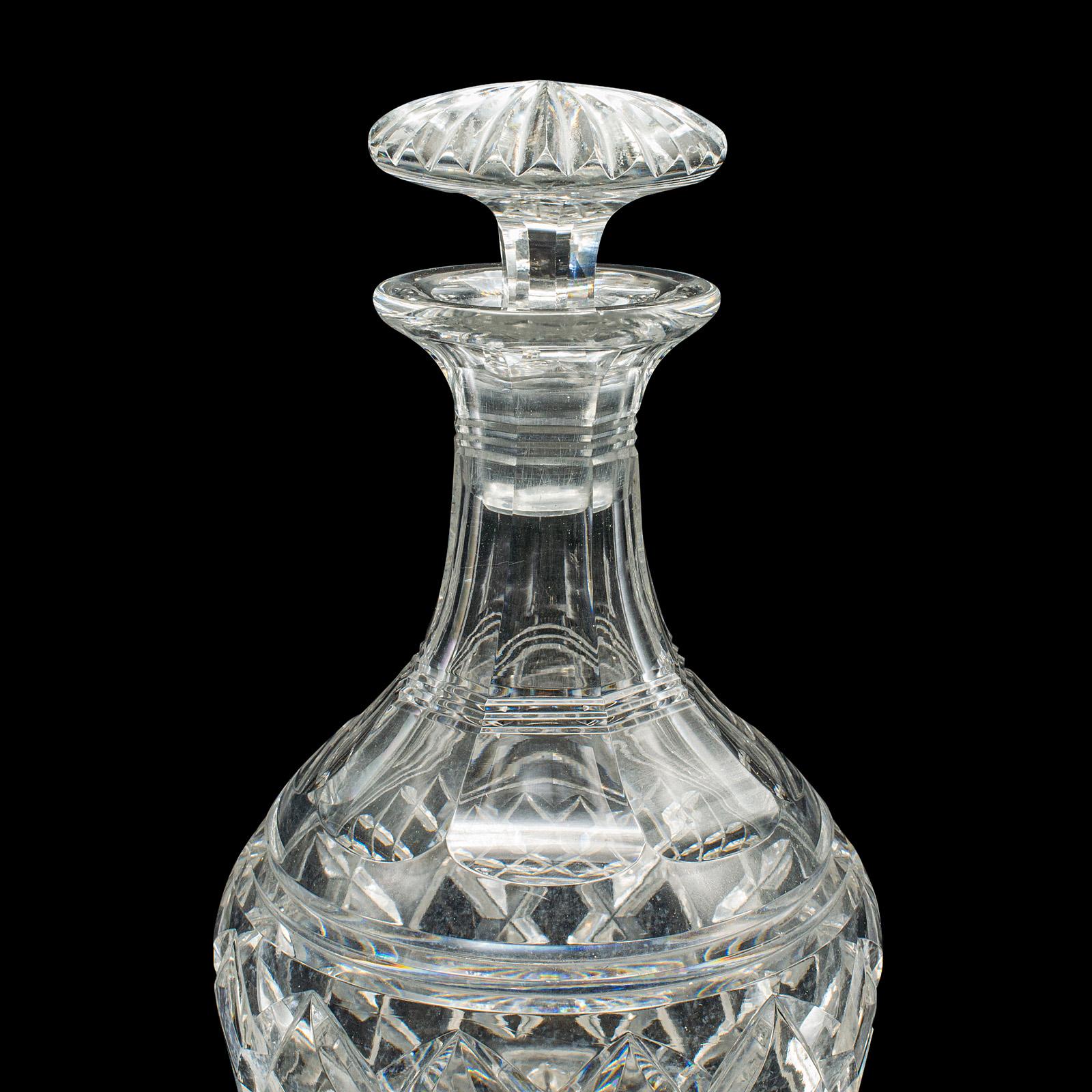 Vintage Brandy Decanter, English, Cut Crystal Glass, Spirit Vessel, Mid Century For Sale 2