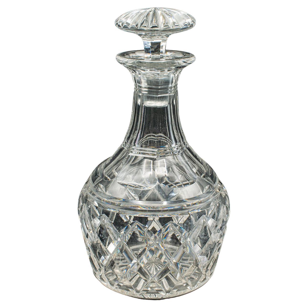 Vintage Brandy Decanter, English, Cut Crystal Glass, Spirit Vessel, Mid Century