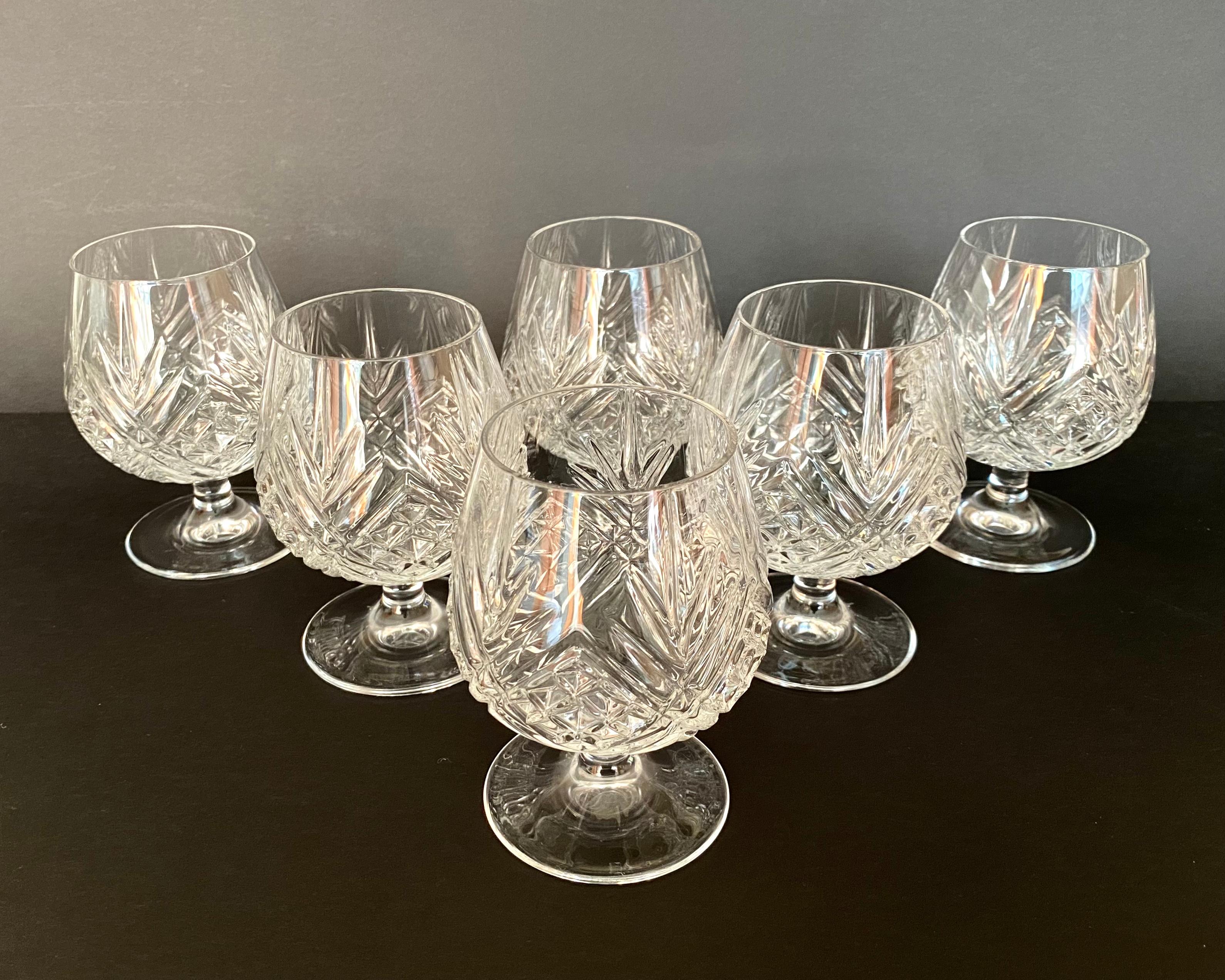 French Vintage Brandy Glasses, France, Set 6  Crystal Drinking Glasses For Sale