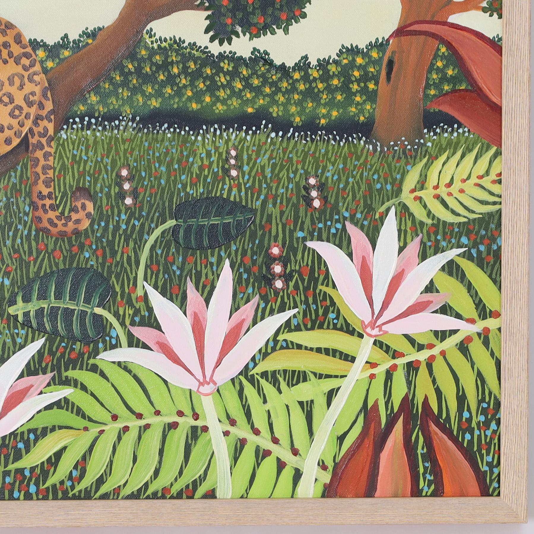 American Vintage Branko Paradis Painting on Canvas of a Leopard in a Tree For Sale