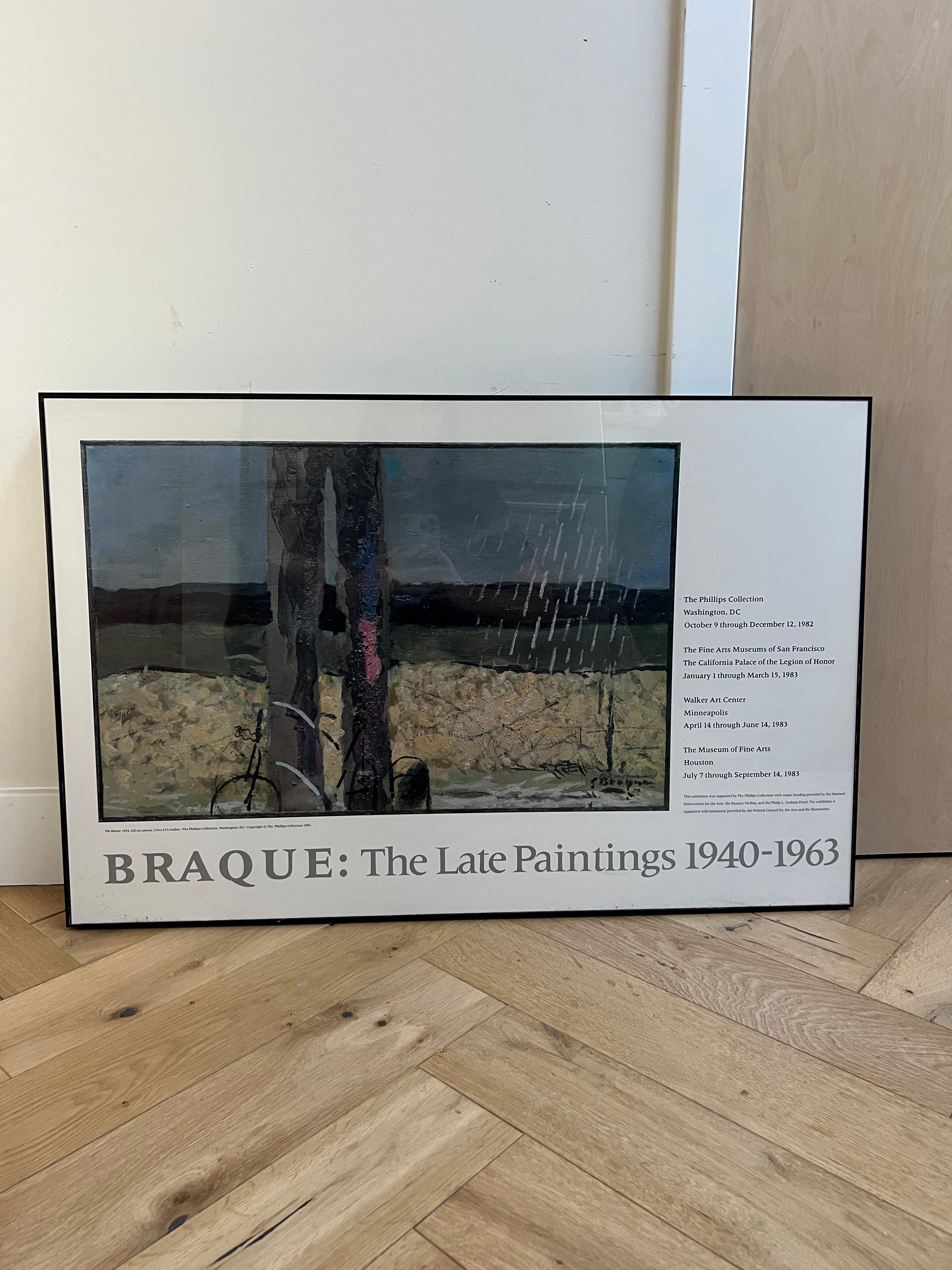 Late 20th Century Vintage Braque Exhibition Poster, framed behind glass, early 1980s For Sale
