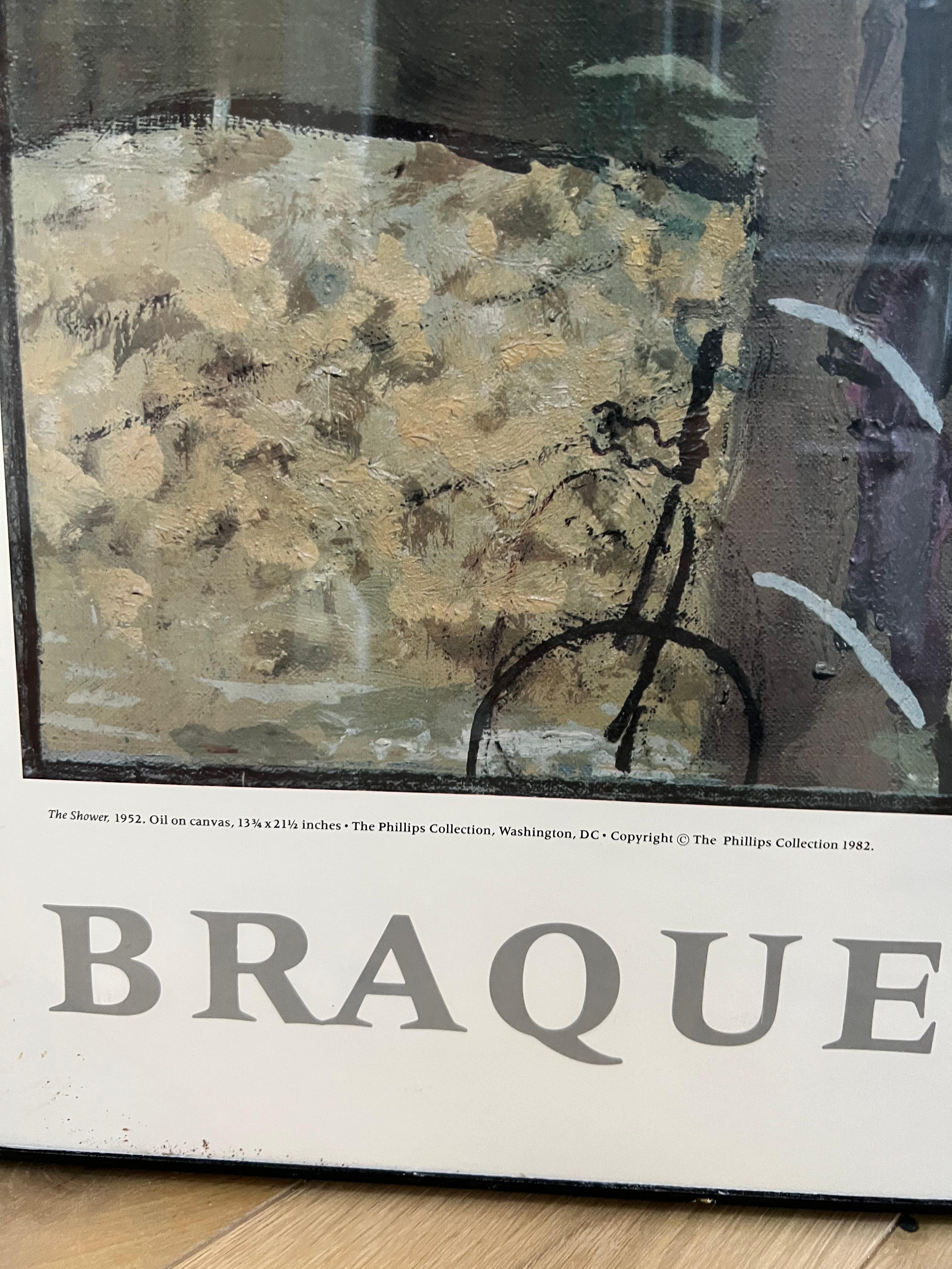 Metal Vintage Braque Exhibition Poster, framed behind glass, early 1980s For Sale