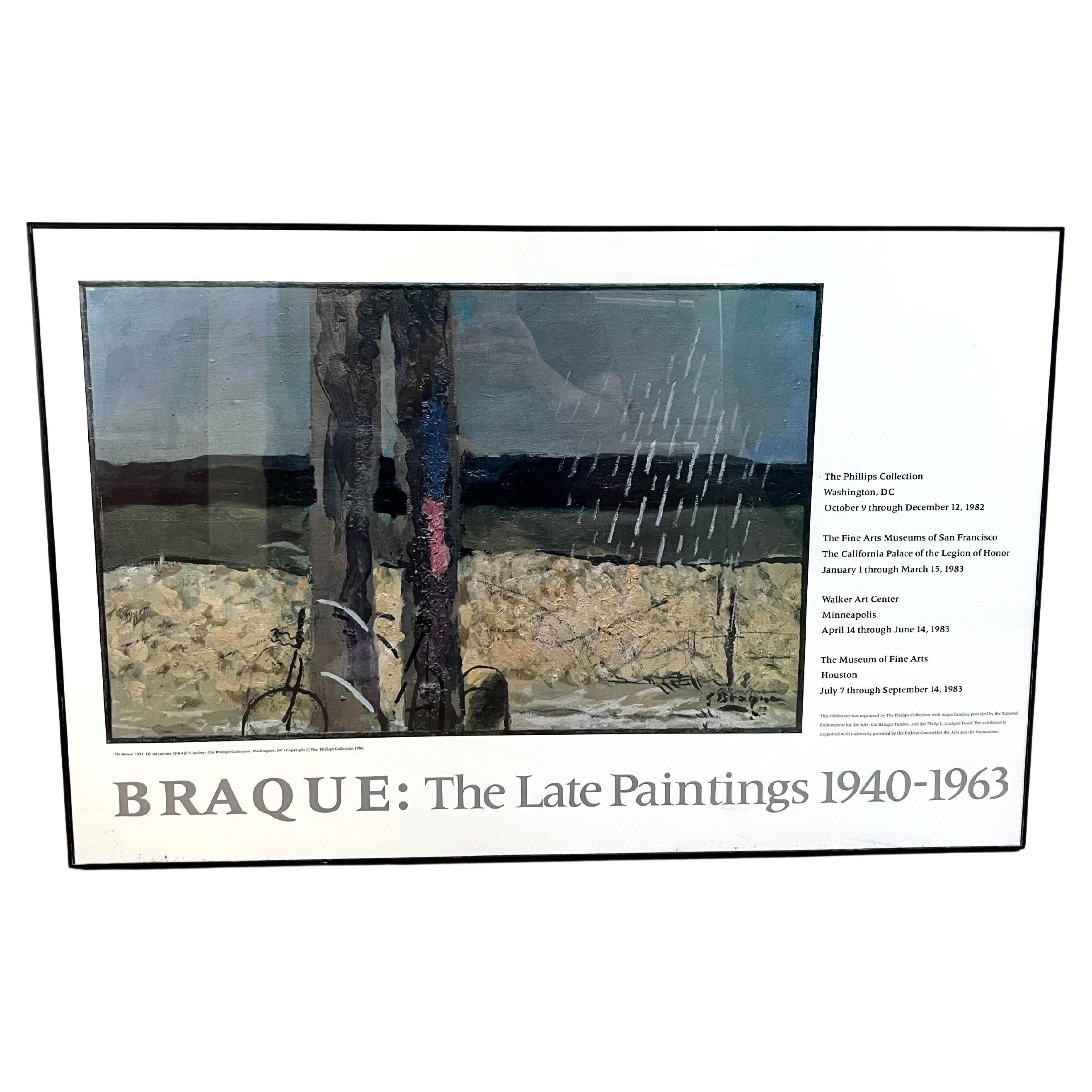 Vintage Braque Exhibition Poster, framed behind glass, early 1980s For Sale