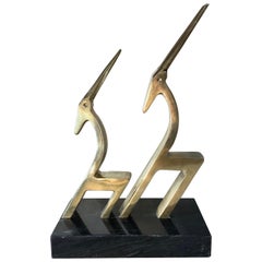 Vintage Brass 2 Gazelle Sculpture Mid-Century Modern Table Art
