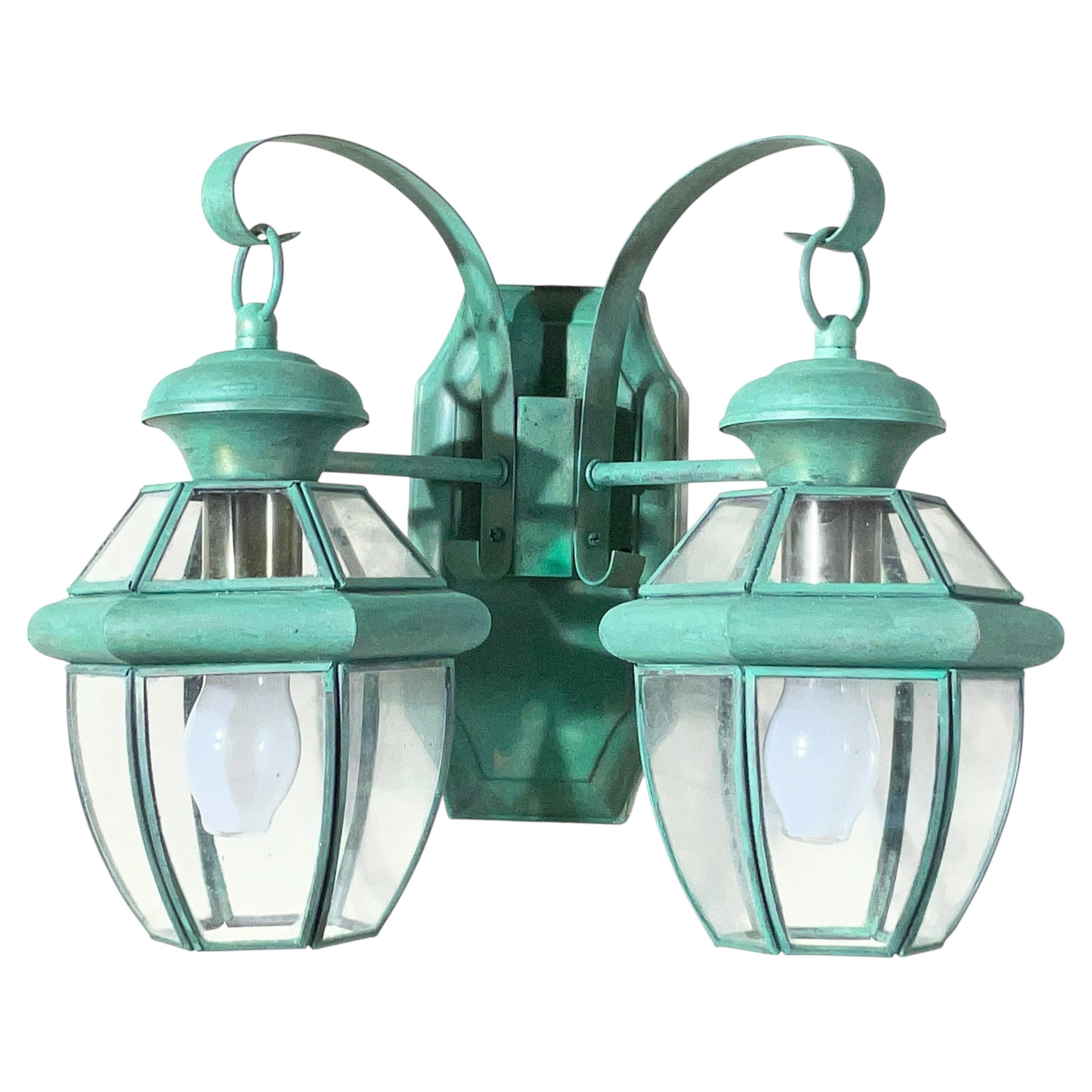 Vintage Brass 2-Light Outdoor Wall Lantern -15” W x 12”H x 8”H