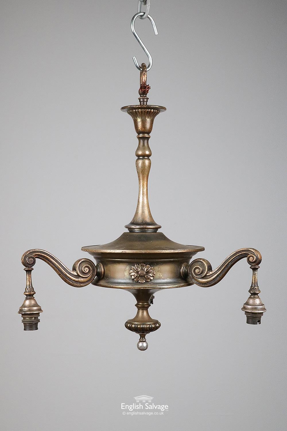 18th Century and Earlier Vintage Brass 3-Arm Pendant Ceiling Light, 20th Century For Sale