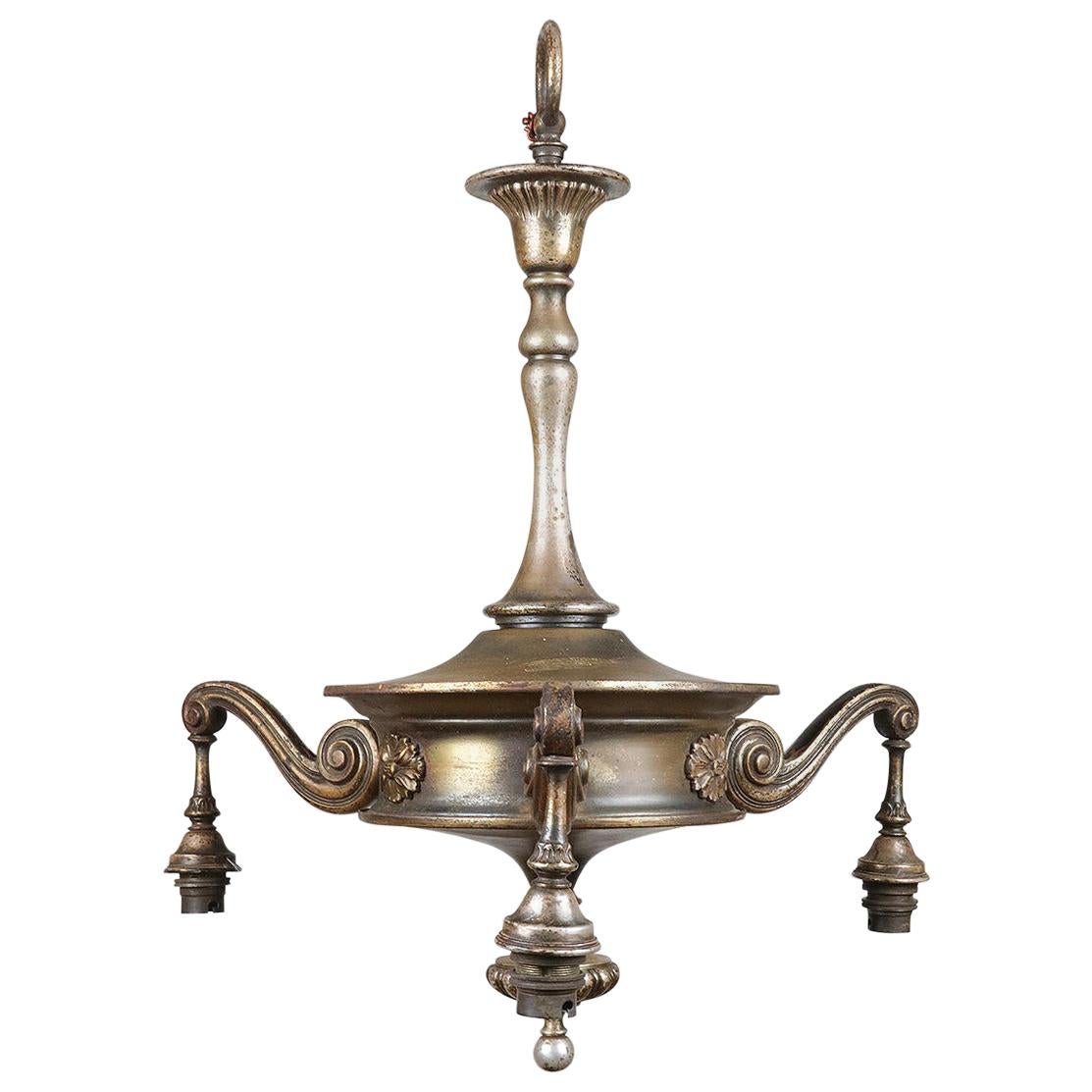 Vintage Brass 3-Arm Pendant Ceiling Light, 20th Century For Sale