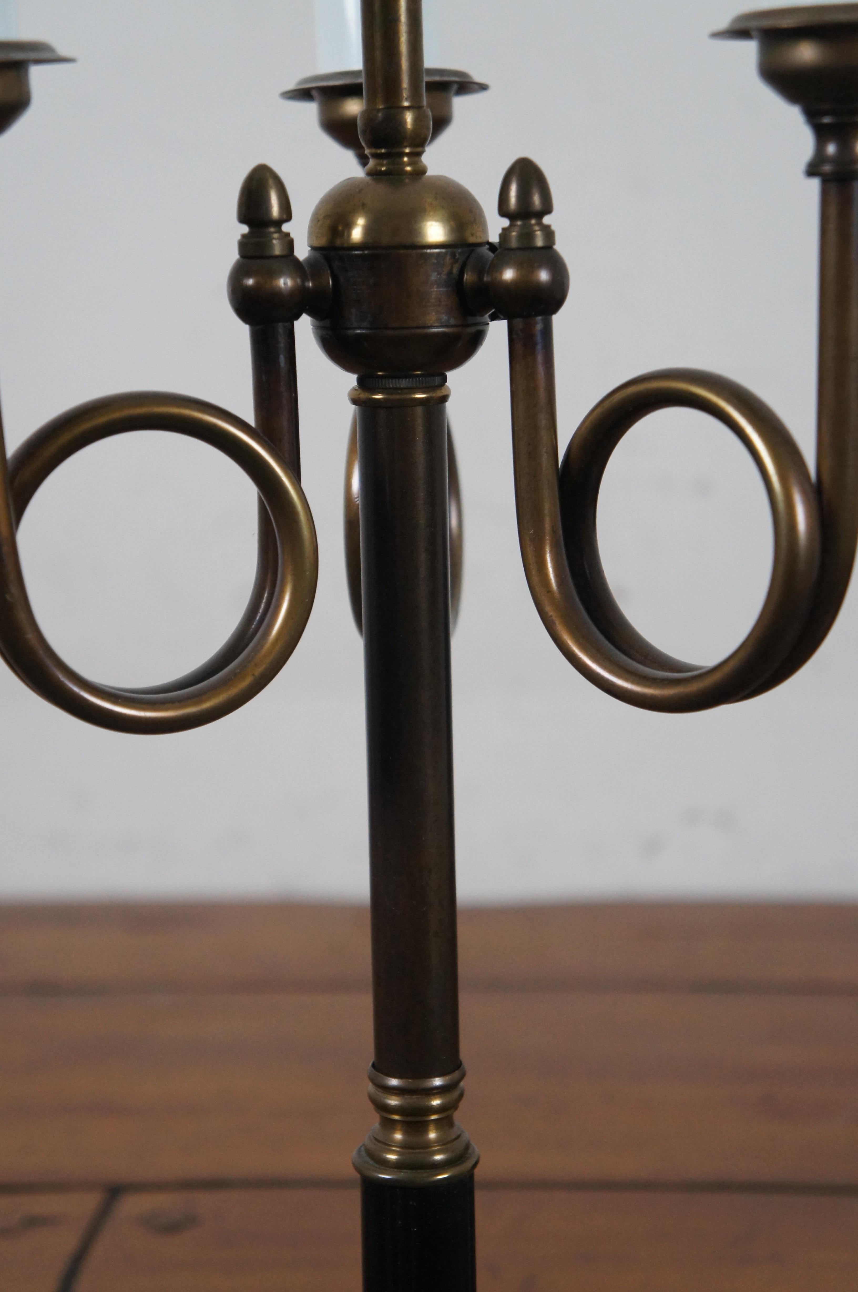 Vintage Brass 3 Light French Horn Library Candelabra Bouillotte Floor Lamp For Sale 4