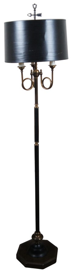 Vintage Brass 3 Light French Horn Library Candelabra Bouillotte Floor Lamp