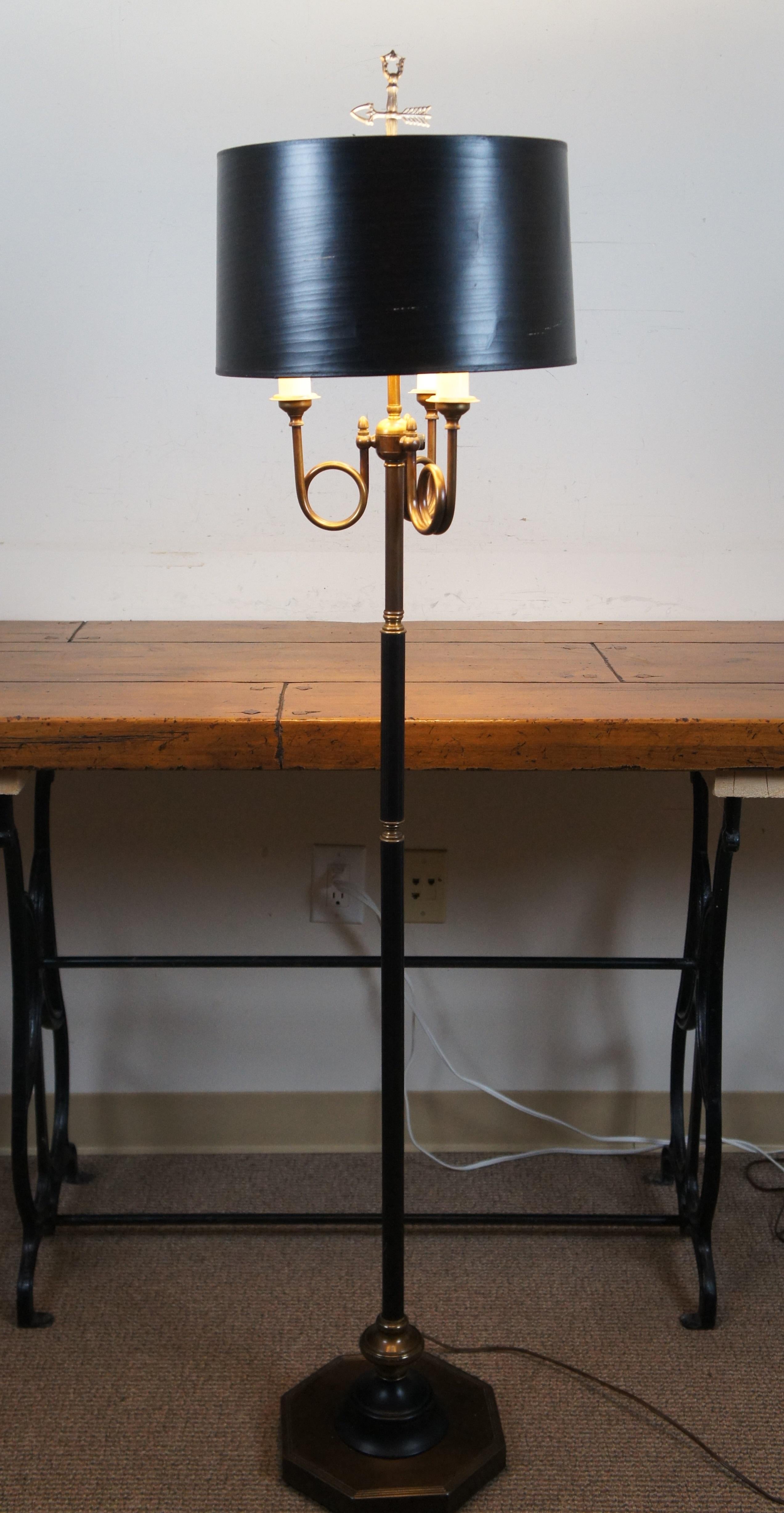 Vintage Brass 3 Light French Horn Library Candelabra Bouillotte Floor Lamp For Sale 2