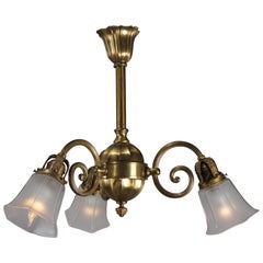 Vintage Brass 3-Light Scroll Arm Branch Chandelier, 20th Century