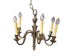 Vintage Brass 6 Arm Federal Revival Torchiere Candlestick Pendant Chandelier 17"