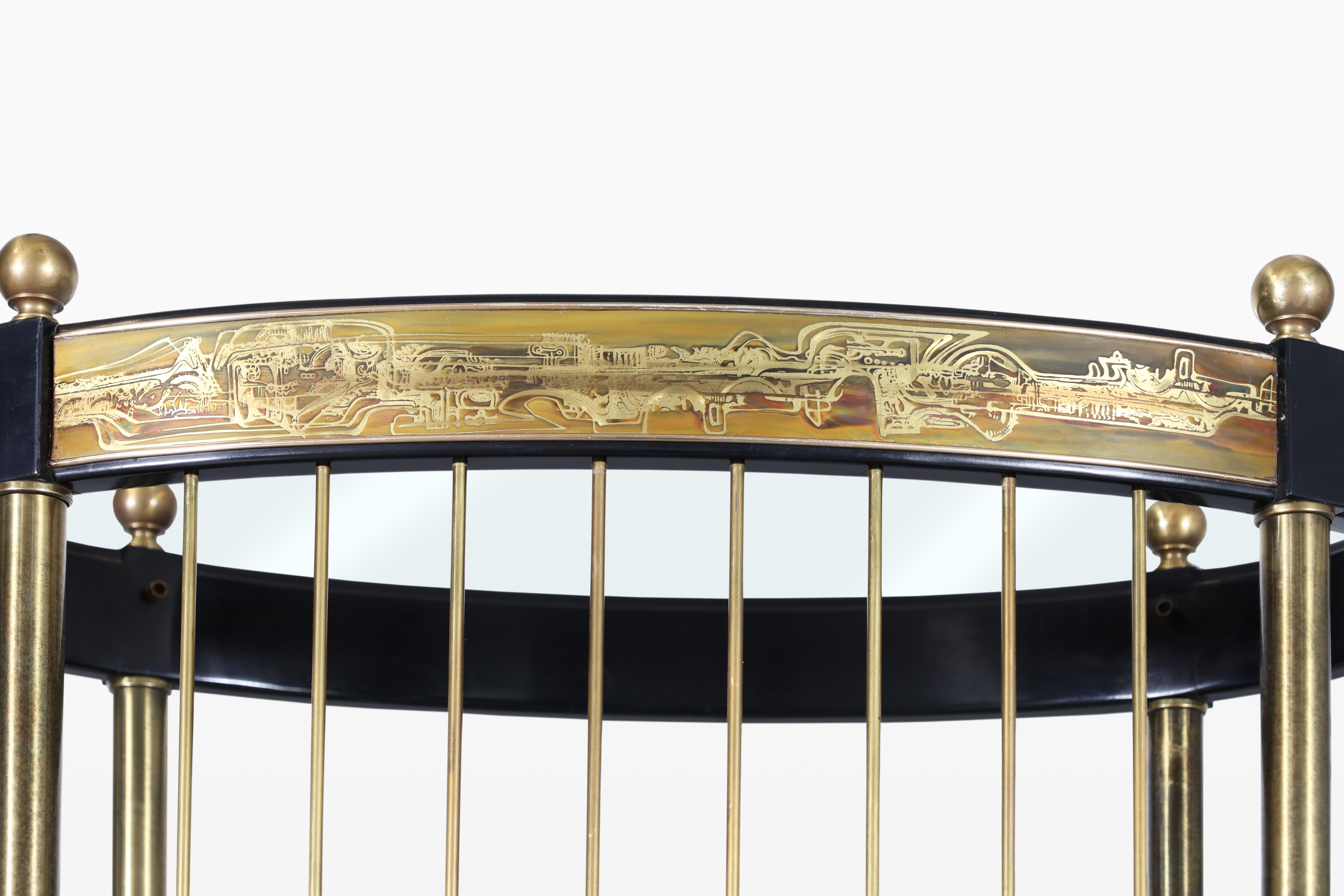 Fine XX secolo Etagere vintage in ottone acidato di Bernhard Rohne per Mastercraft in vendita
