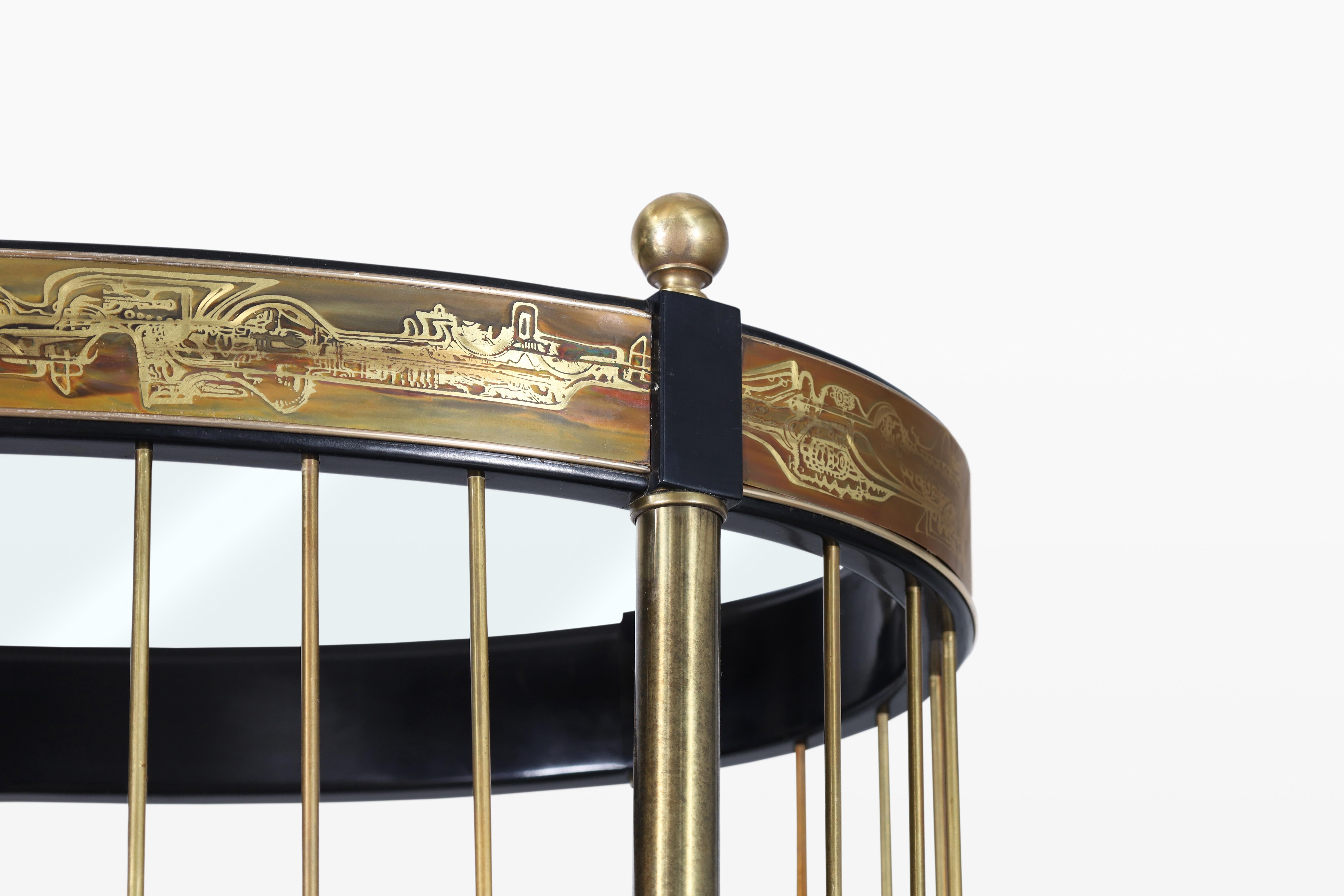 Ottone Etagere vintage in ottone acidato di Bernhard Rohne per Mastercraft in vendita