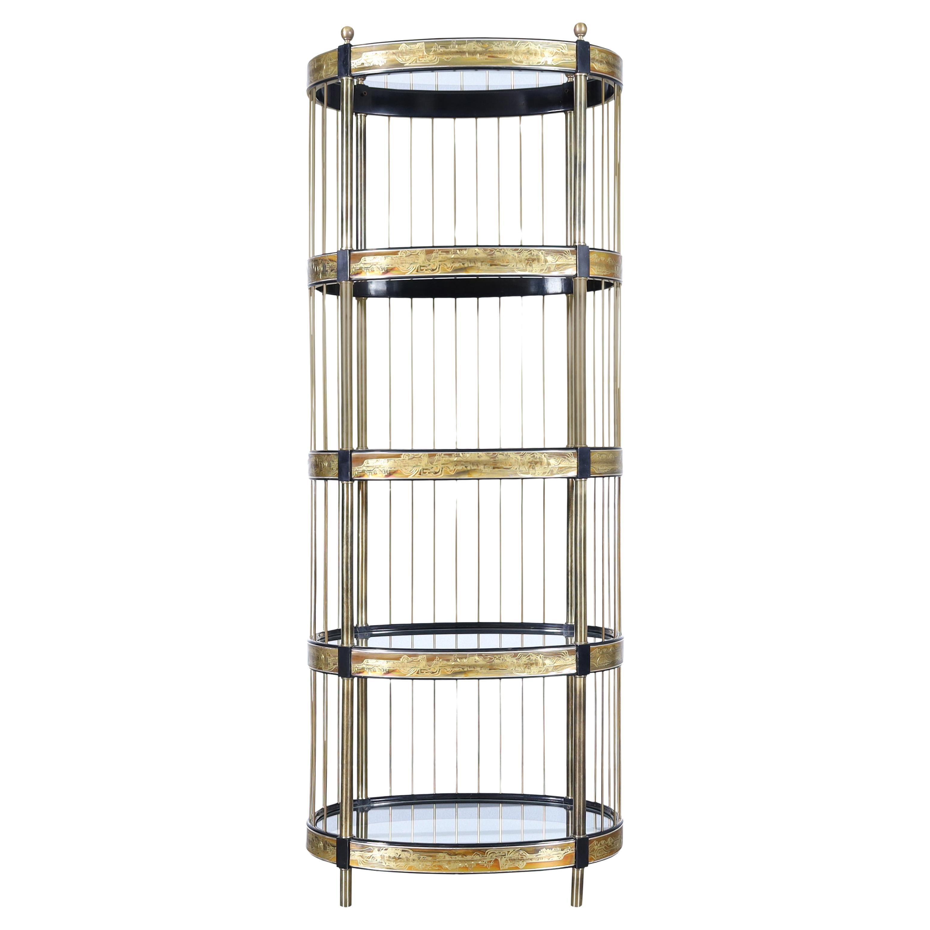 Etagere vintage in ottone acidato di Bernhard Rohne per Mastercraft