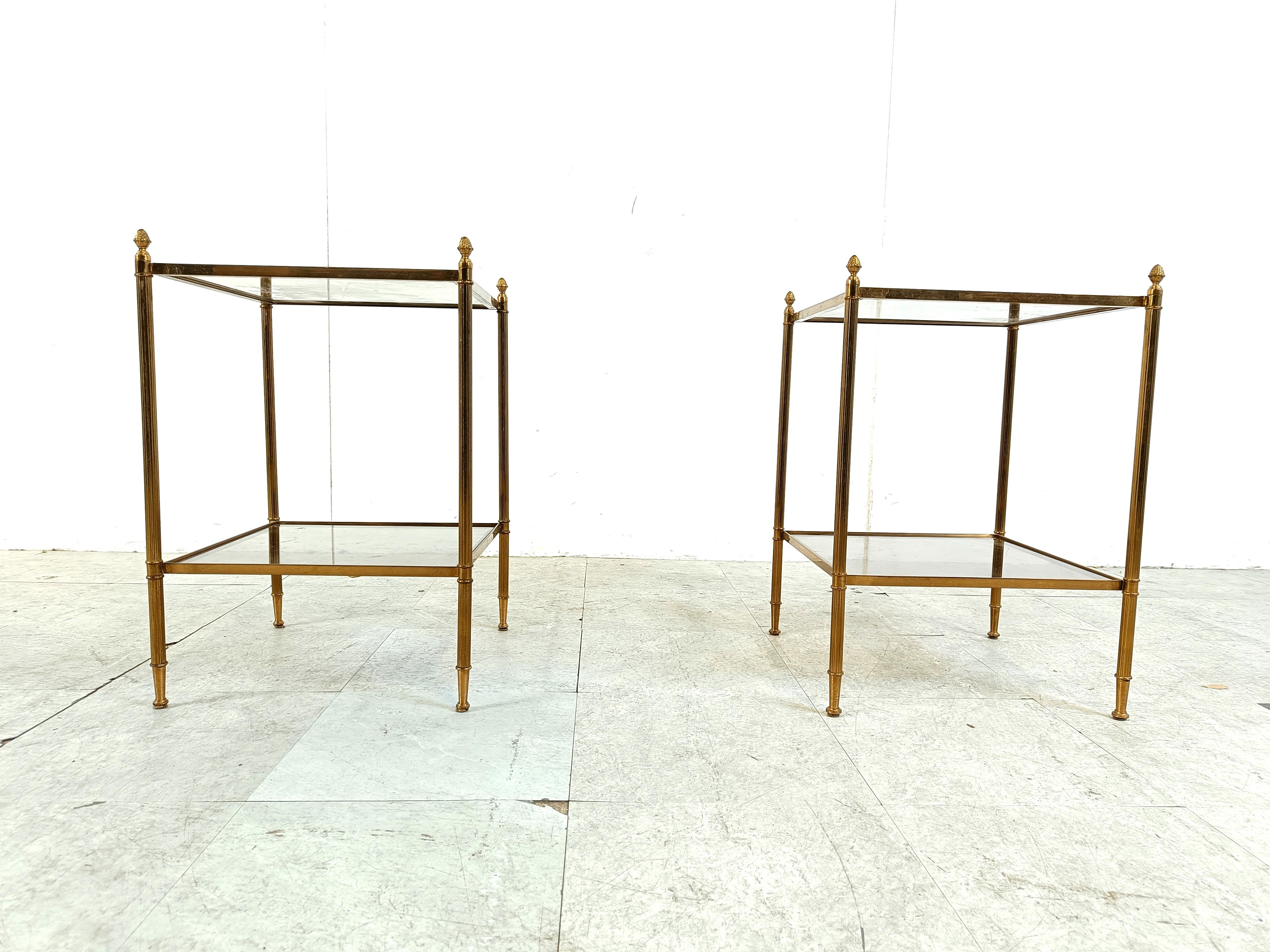 French Vintage brass acorn side tables, 1960s
