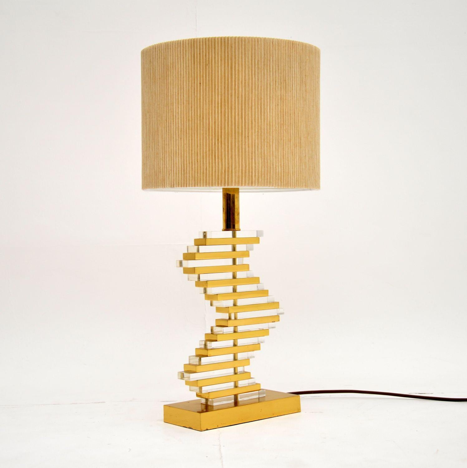 Mid-Century Modern Vintage Brass and Acrylic Table Lamp