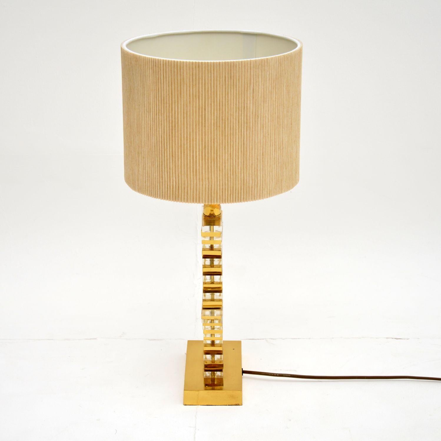 Italian Vintage Brass and Acrylic Table Lamp
