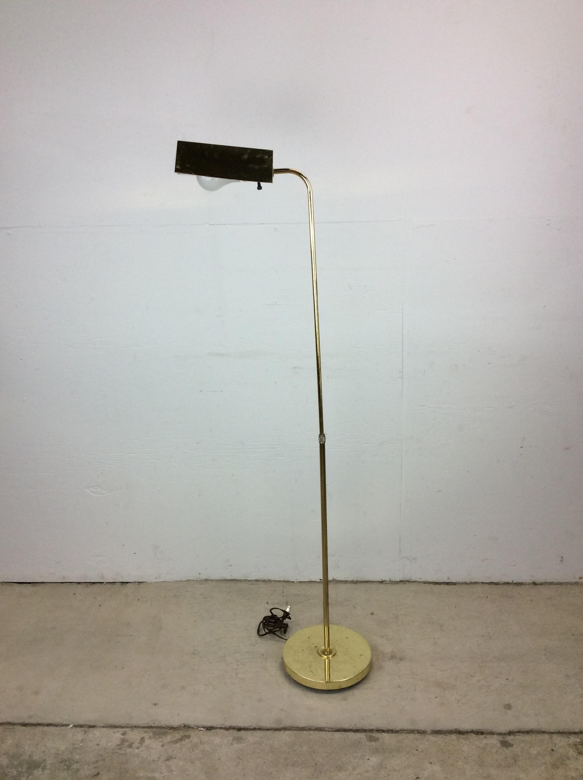 American Vintage Brass Adjustable Floor Lamp with Triangular Shade For Sale