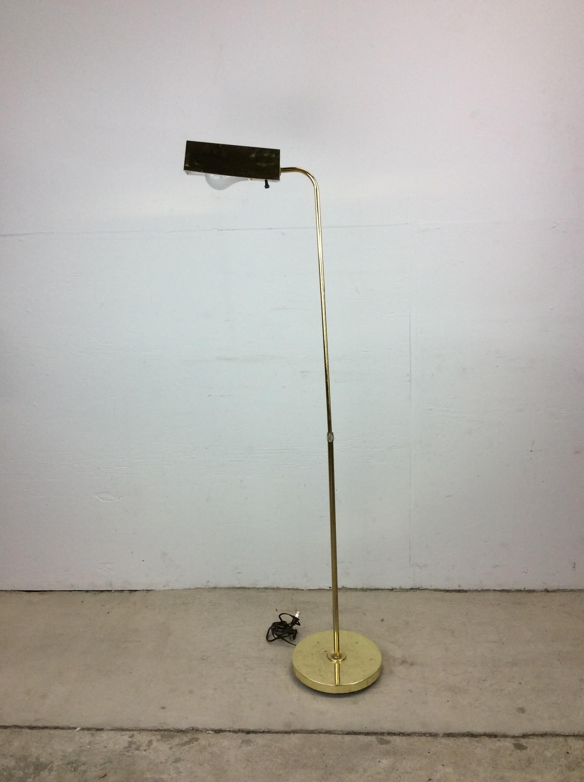 Vintage Brass Adjustable Floor Lamp with Triangular Shade In Good Condition For Sale In Freehold, NJ