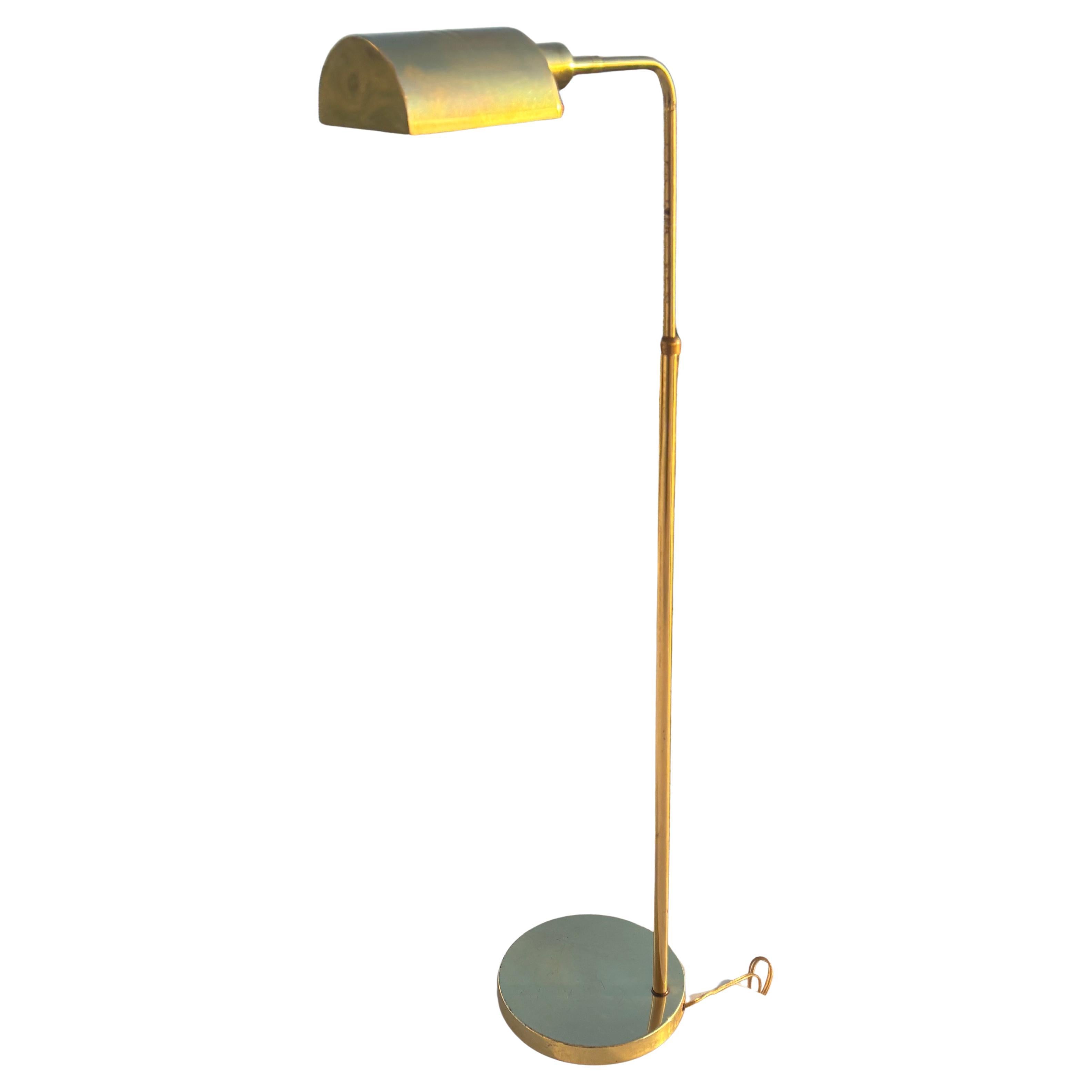 Vintage Brass Adjustable OMI Floor Lamp with Brass Rounded Shade