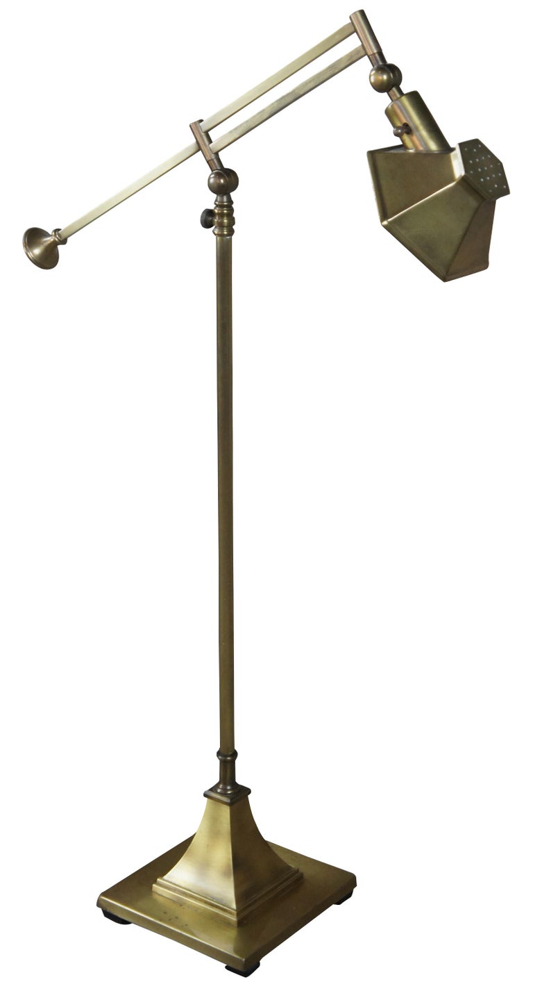 Vintage Brass Adjustable Swing Arm Pharmacy Floor Lamp Library Reading ...