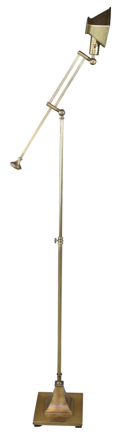 Vintage Brass Adjustable Swing Arm, Classic Library Floor Lamp