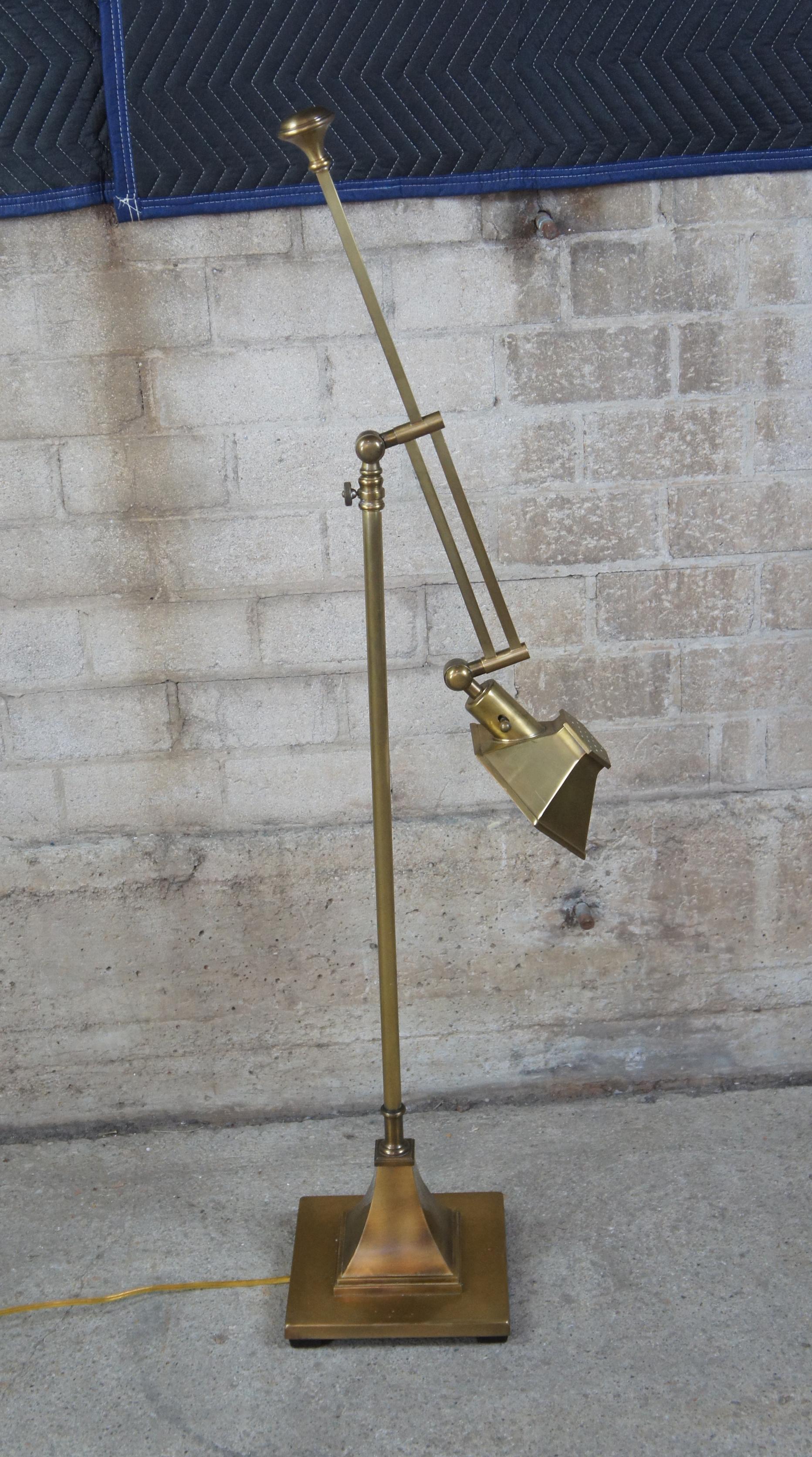 20th Century Vintage Brass Adjustable Swing Arm Pharmacy Floor Lamp Library Reading Light