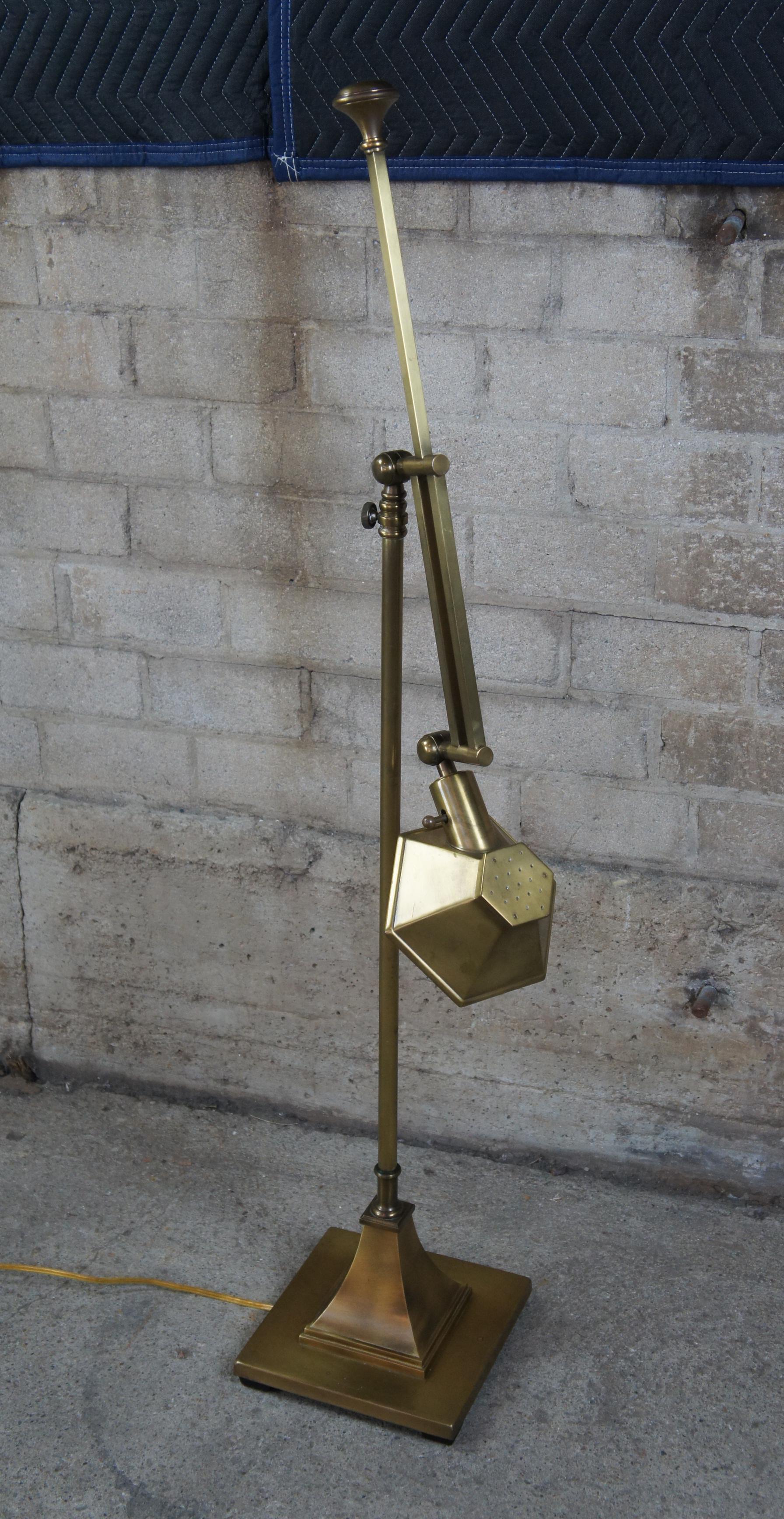 Vintage Brass Adjustable Swing Arm Pharmacy Floor Lamp Library Reading Light 1