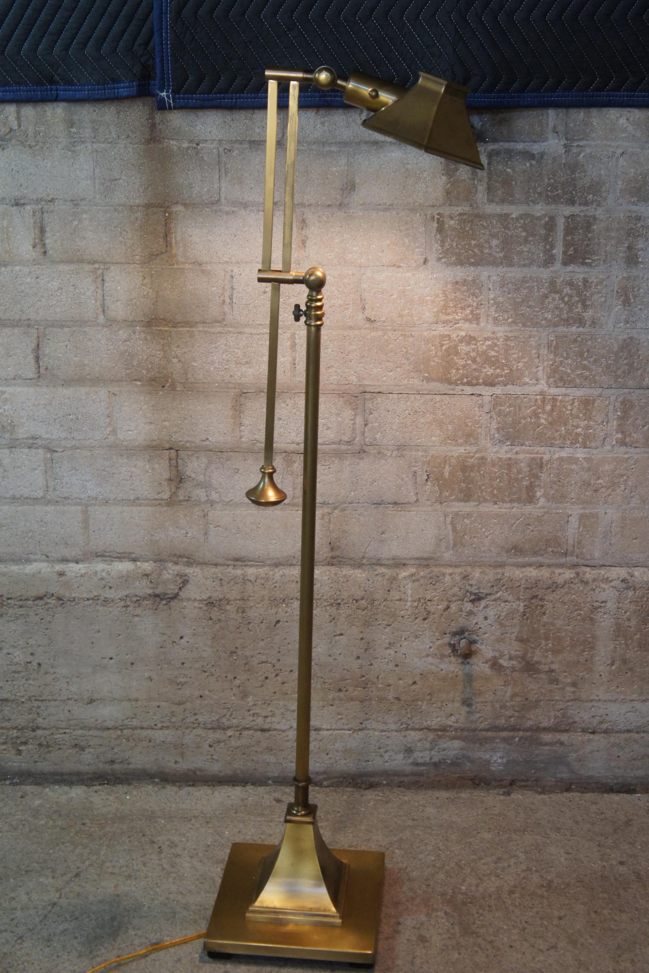 Vintage Brass Adjustable Swing Arm Pharmacy Floor Lamp Library Reading Light 1