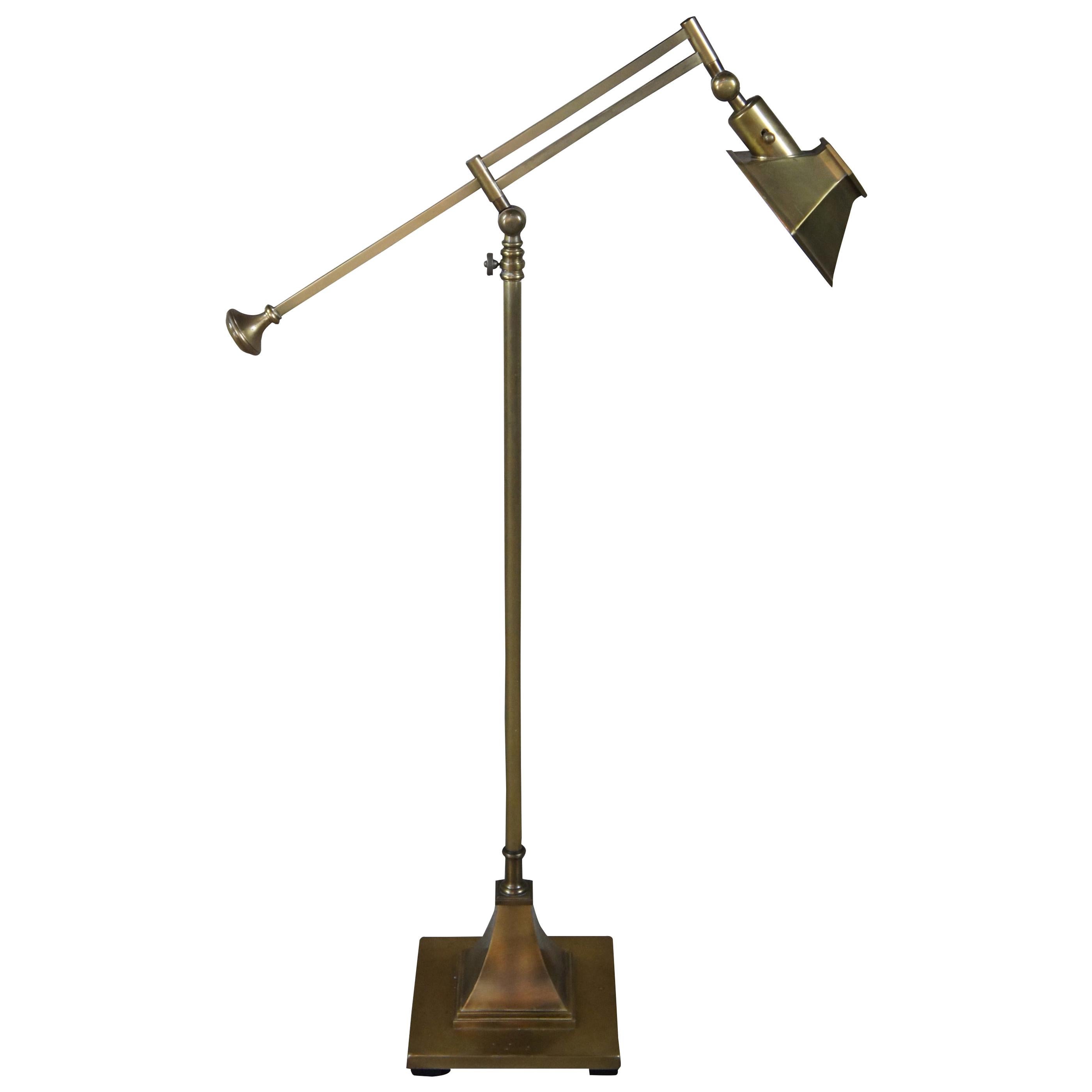 Vintage Brass Adjustable Swing Arm Pharmacy Floor Lamp Library Reading Light
