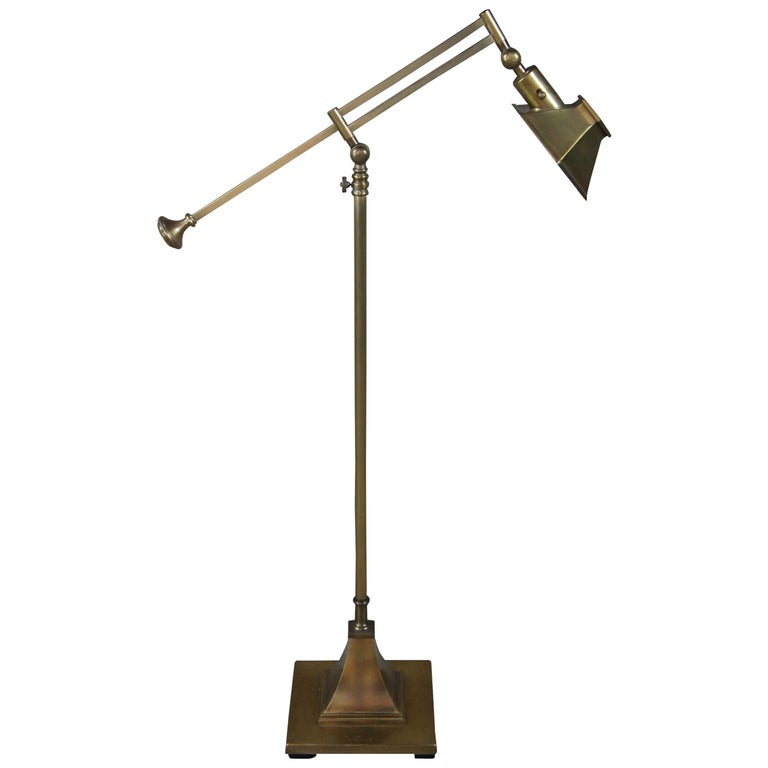 Vintage Brass Adjustable Swing Arm Pharmacy Floor Lamp Library Reading ...