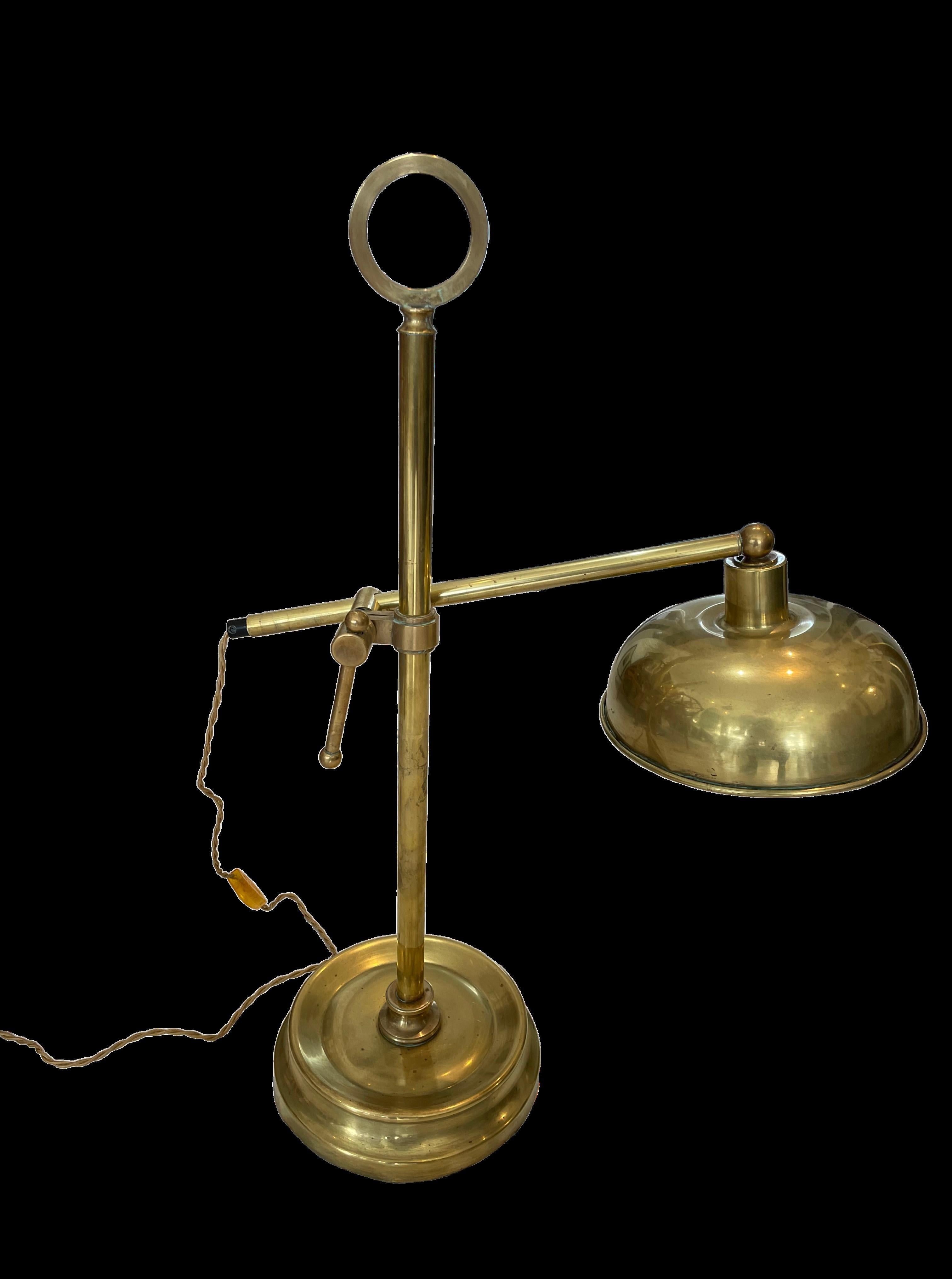 English Vintage Brass Adjustable Table Lamp  For Sale