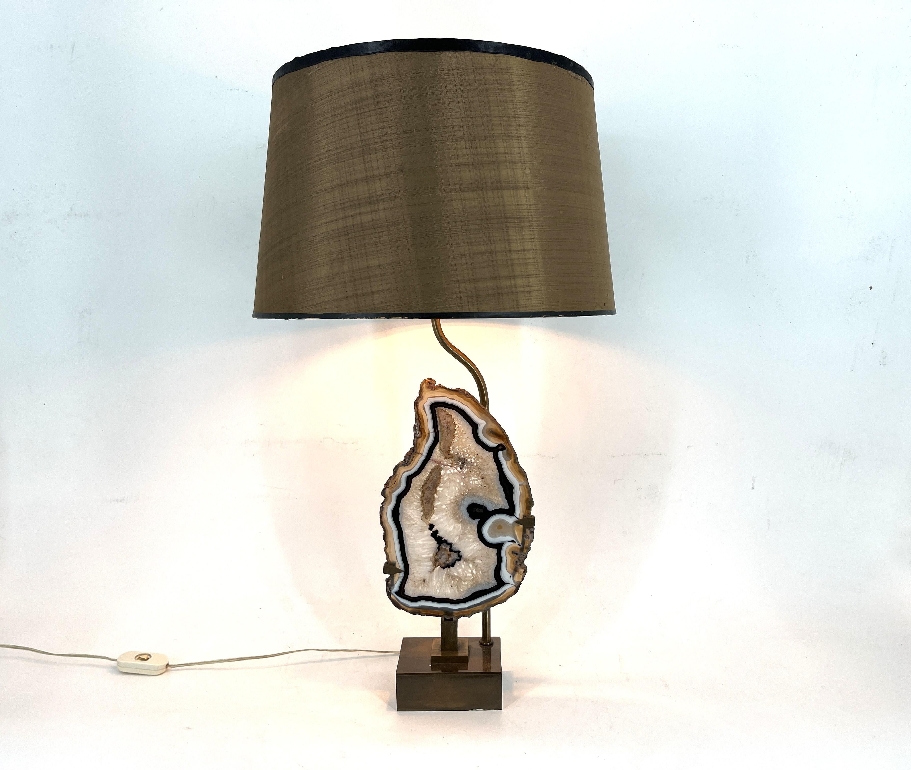 Vintage brass agate slice table lamp, 1970s For Sale 3