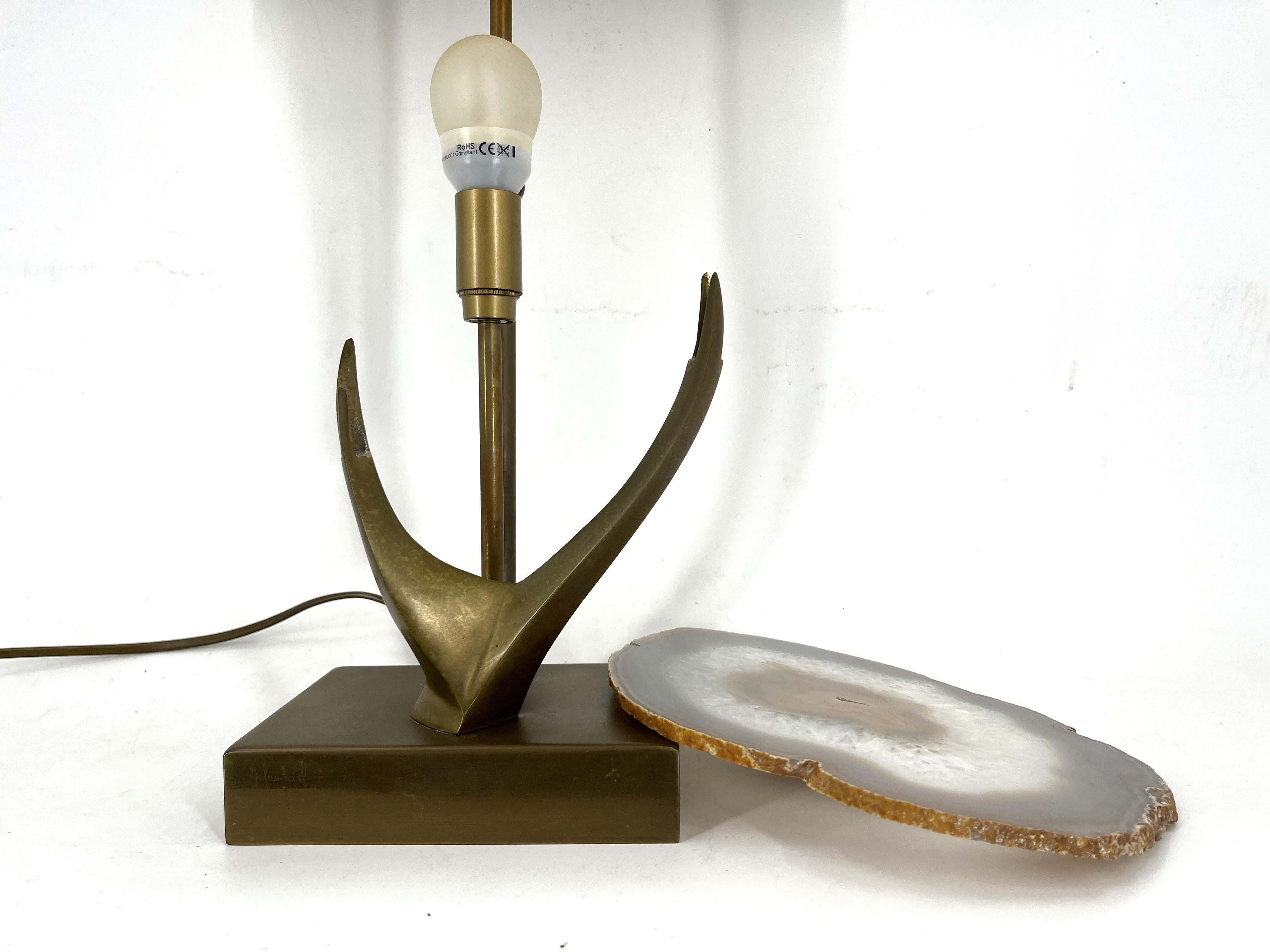 Vintage brass agate slice table lamp, 1970s For Sale 3