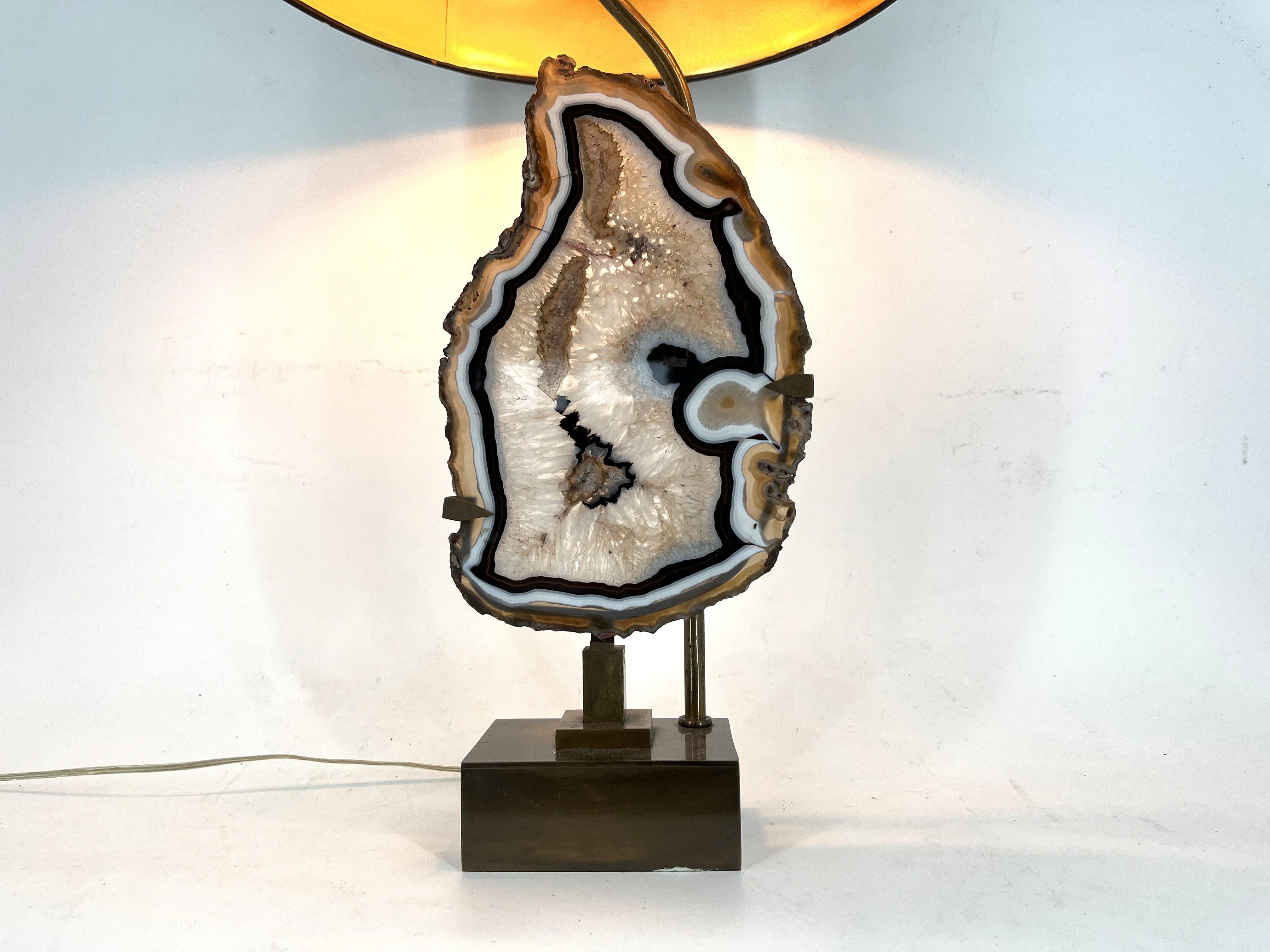 Vintage brass agate slice table lamp, 1970s For Sale 4