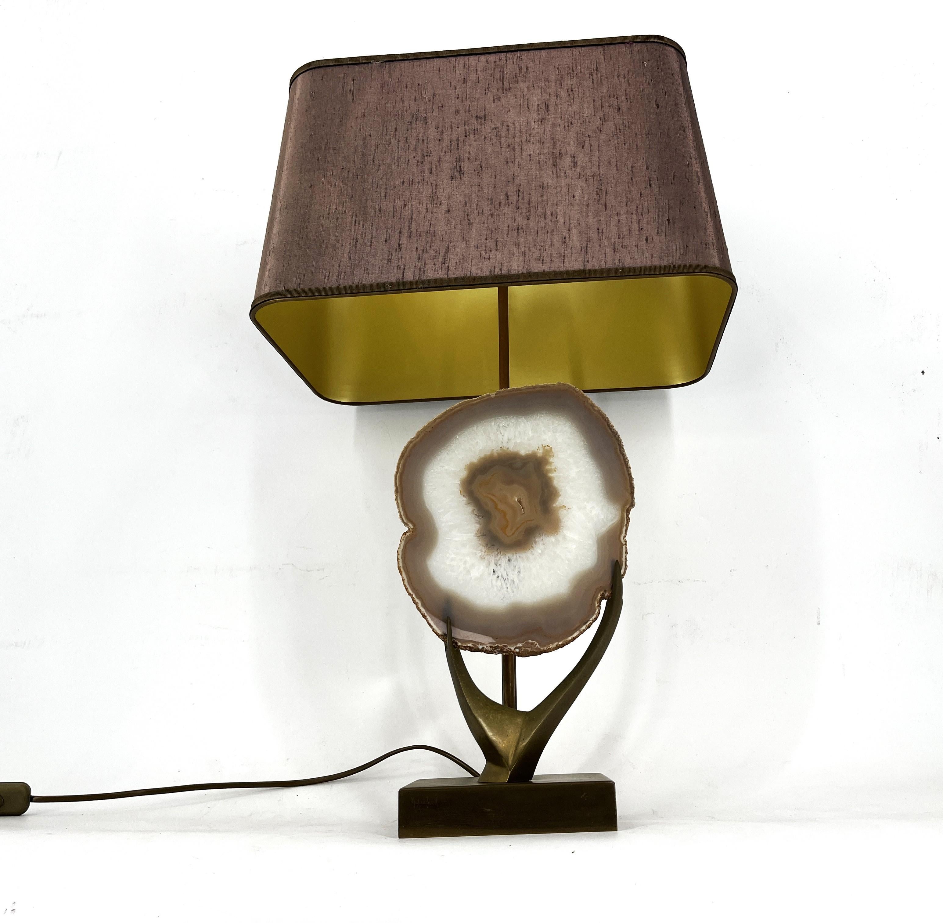 Vintage brass agate slice table lamp, 1970s For Sale 4