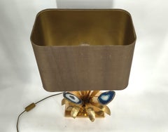 Vintage brass agate slice table lamp, 1970s