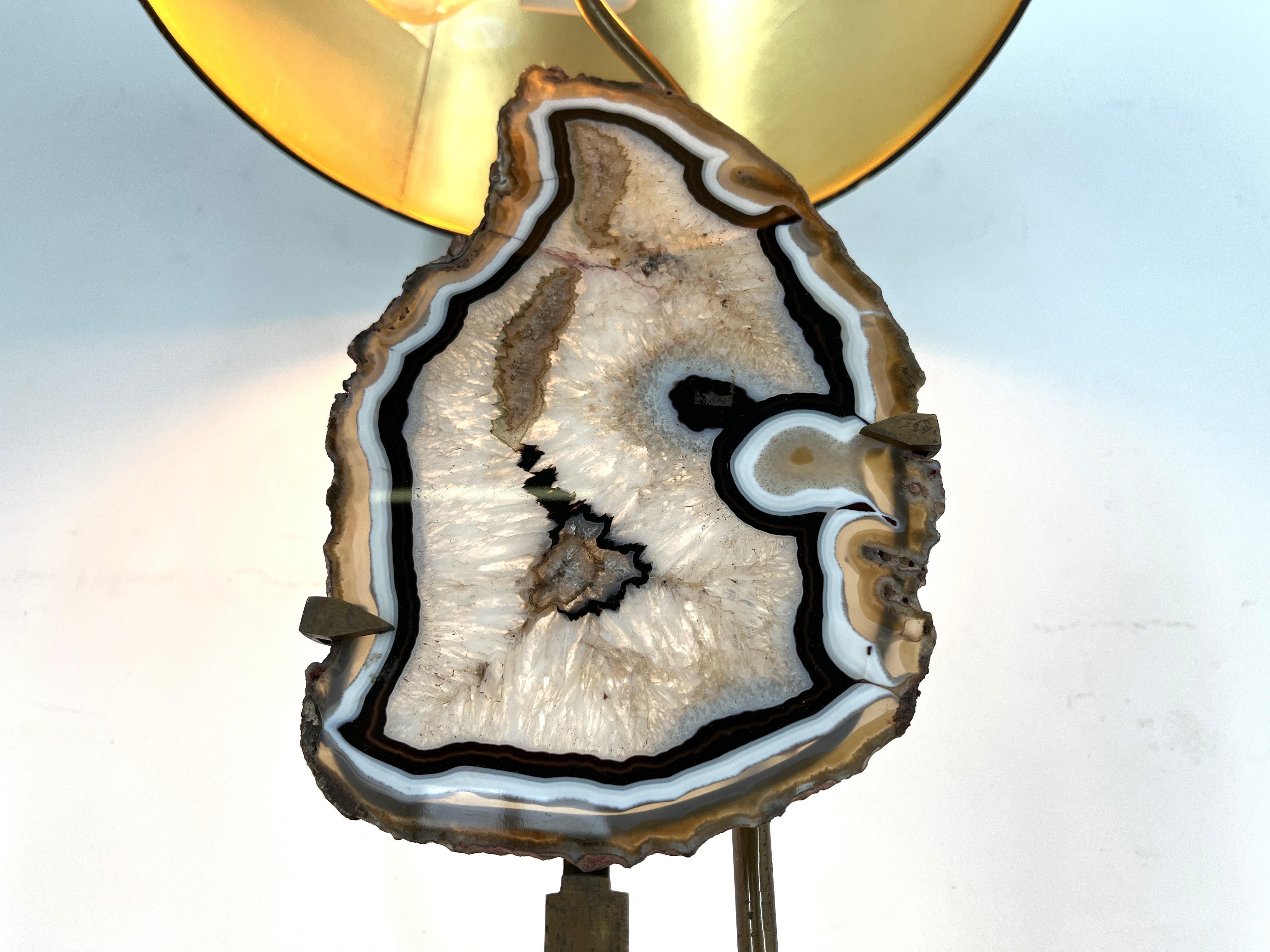 Vintage brass agate slice table lamp, 1970s For Sale 1