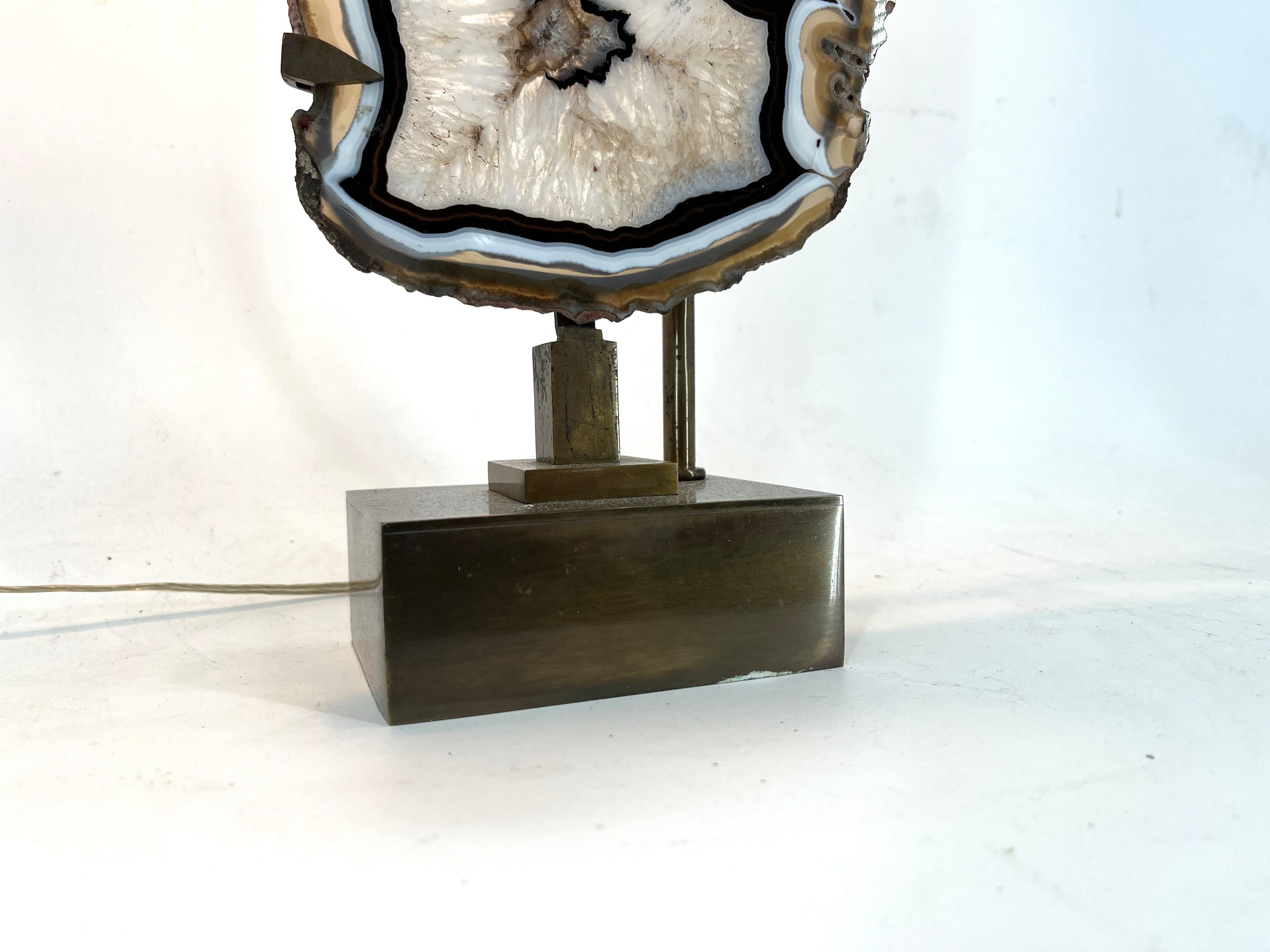 Vintage brass agate slice table lamp, 1970s For Sale 2