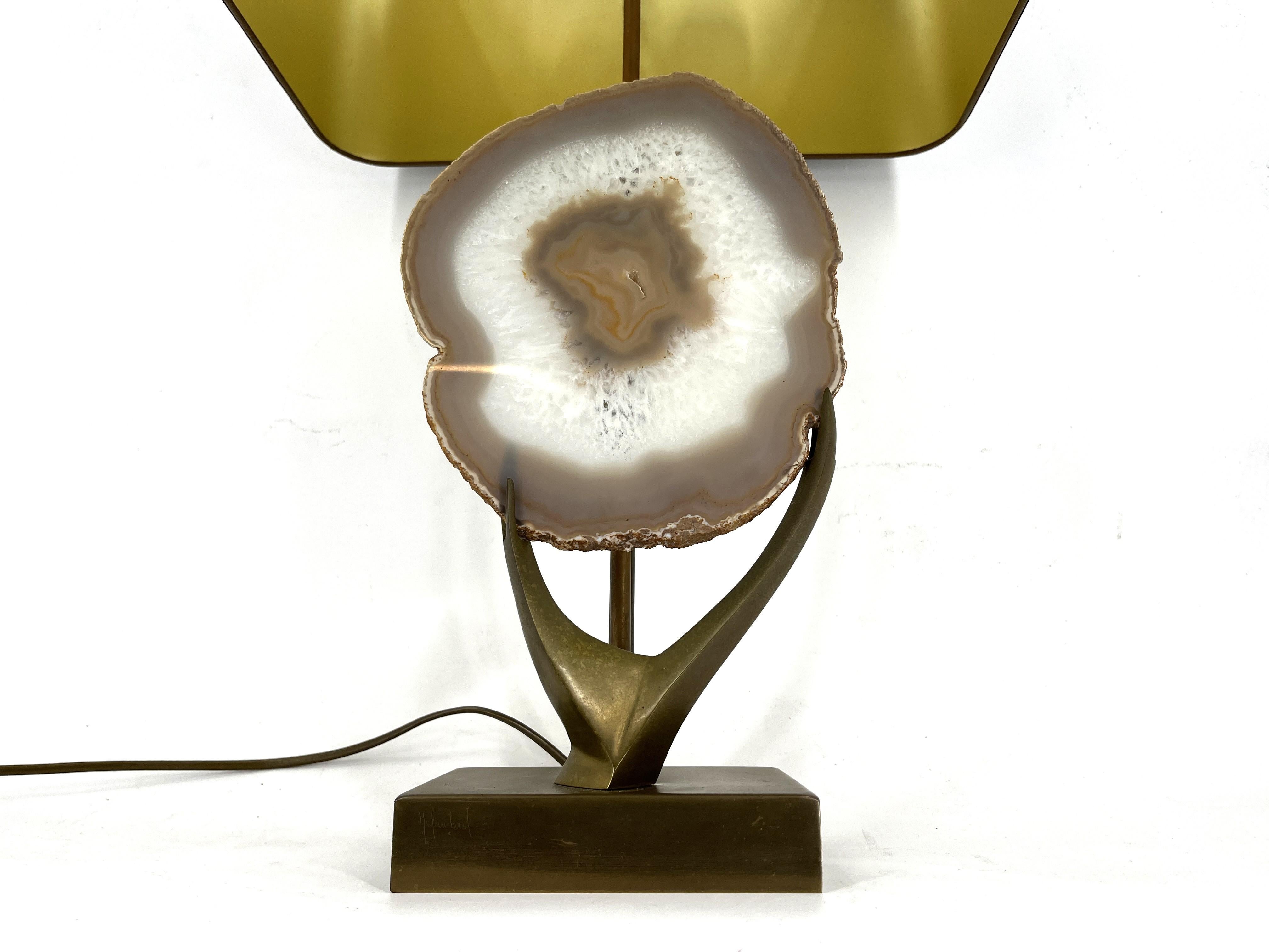 Vintage brass agate slice table lamp, 1970s For Sale 2