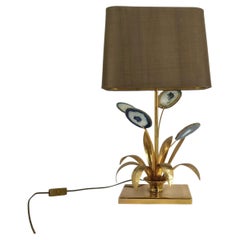 Vintage brass agate slice table lamp, 1970s