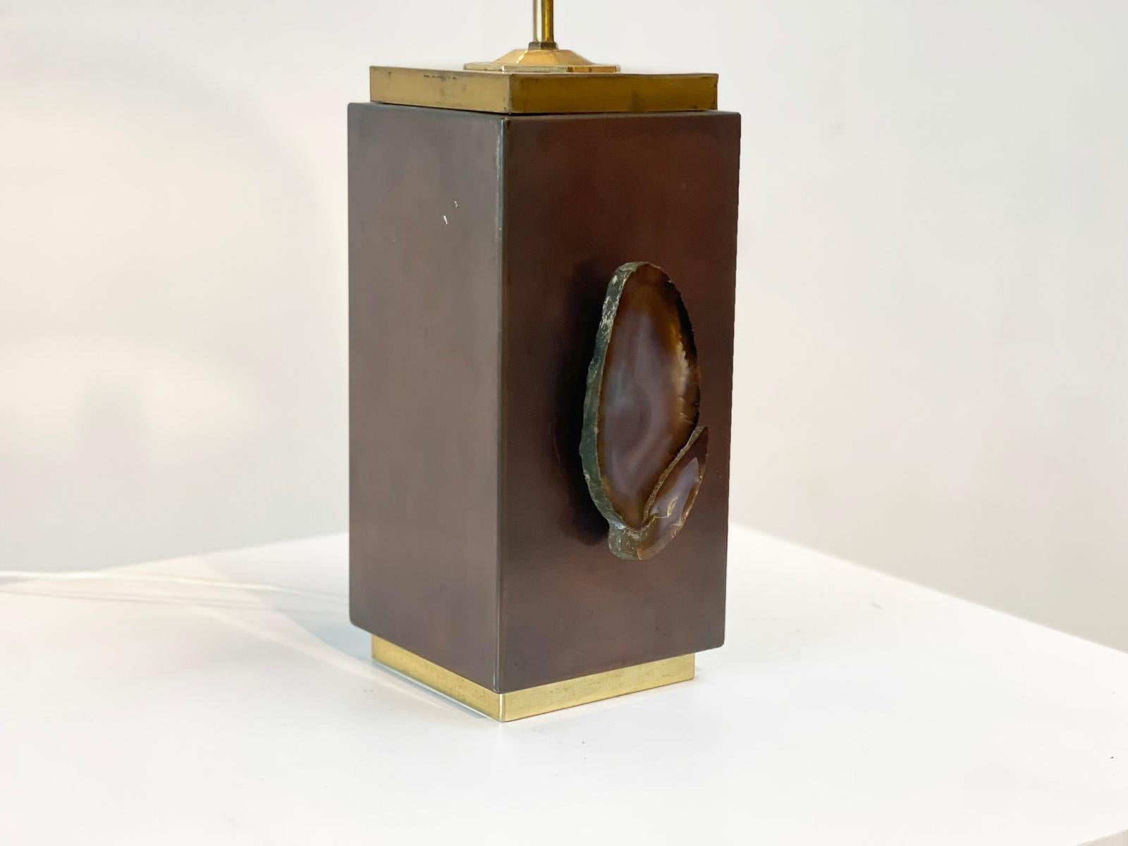 Lámpara de sobremesa vintage de ágata de latón, años 70 en venta 4