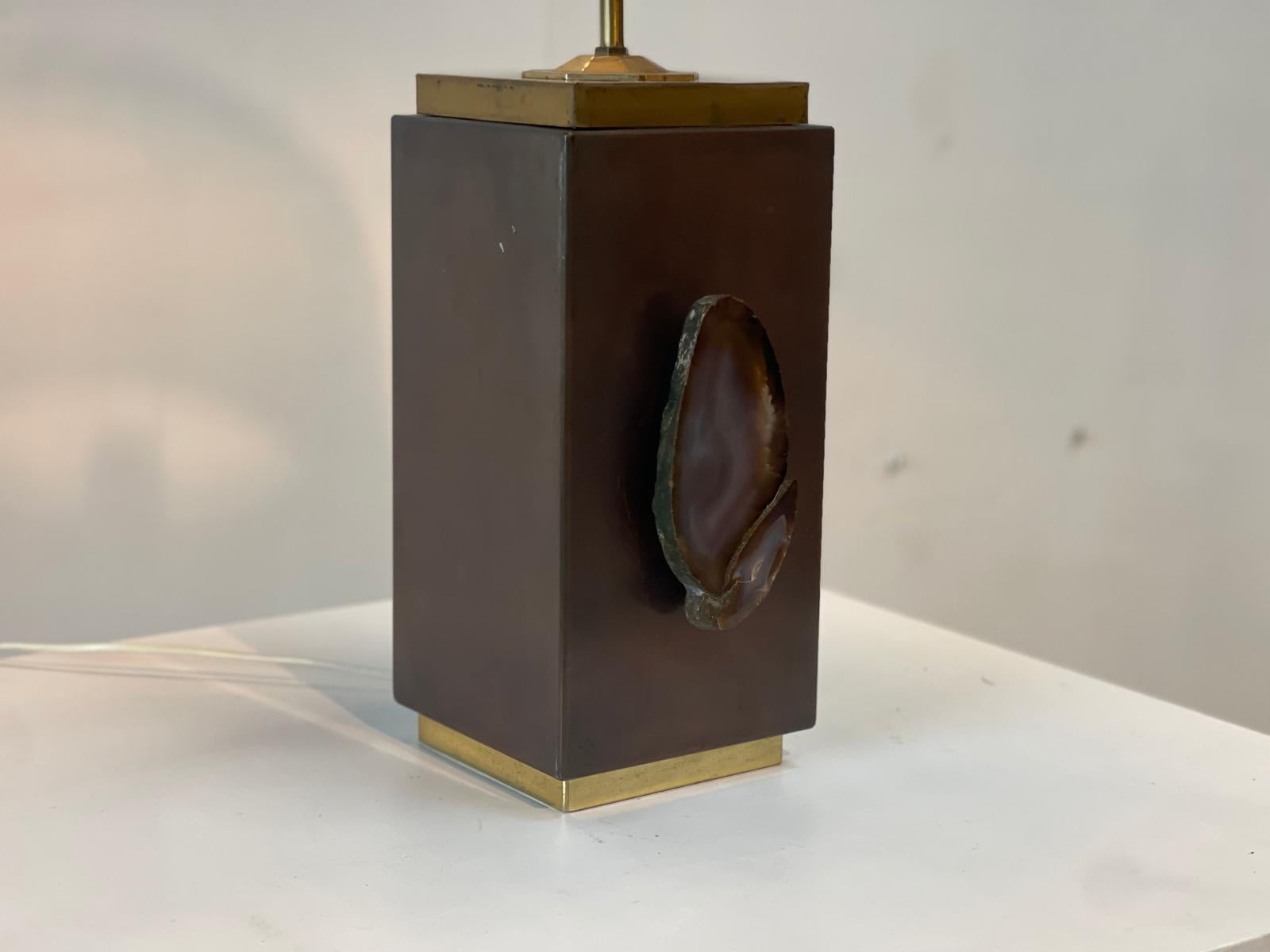Lámpara de sobremesa vintage de ágata de latón, años 70 Latón en venta