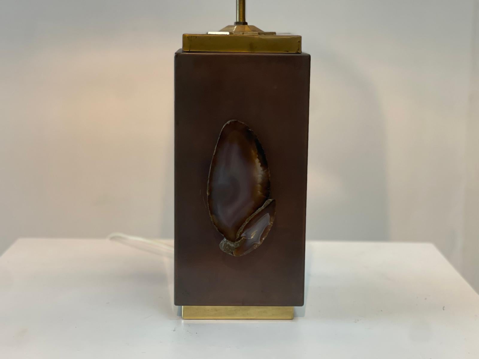 Lámpara de sobremesa vintage de ágata de latón, años 70 en venta 1