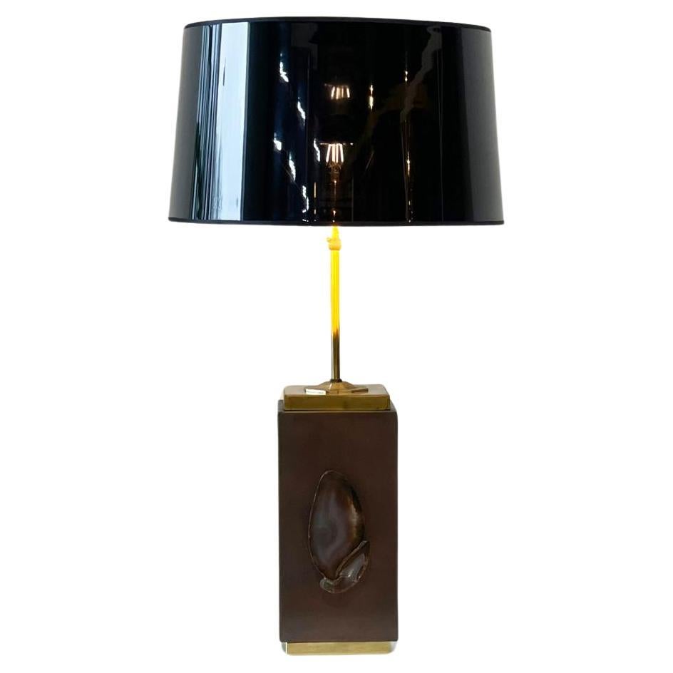 Vintage brass agate table lamp, 1970s