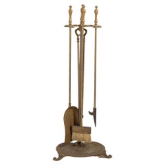 Antique Brass American Art Nouveau Style Fireplace Tools Set