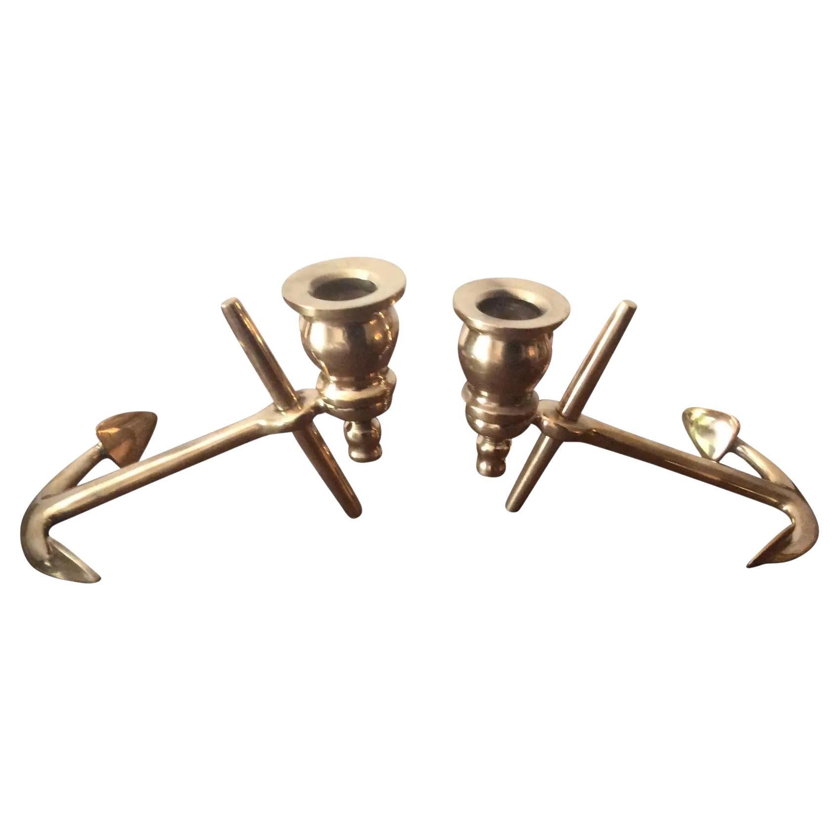 Vintage Brass Anchor Candlesticks